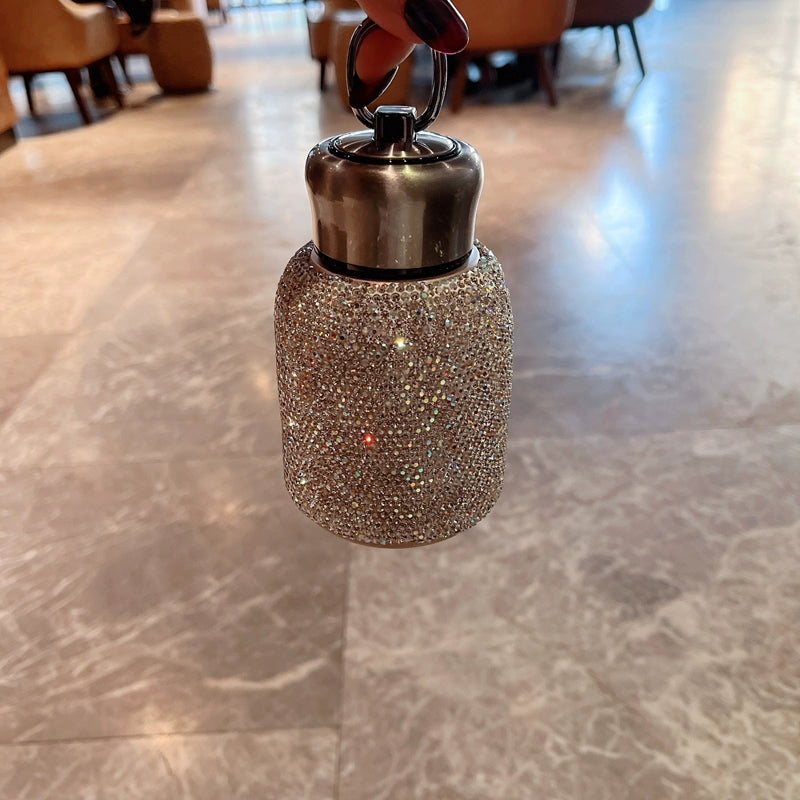 Diamond-Encrusted Stainless Steel Thermos Cup – Portable Crossbody Water Bottle for Car & Travel
