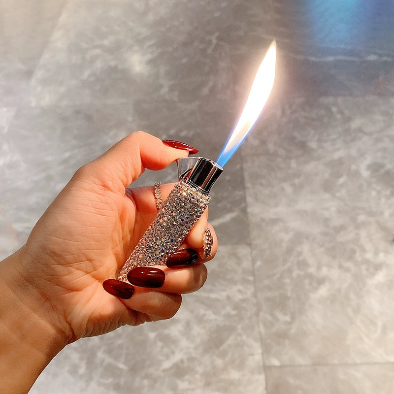 Diamond-Encrusted PU Leather Cigarette Case – Flip-Top Box for Regular & Slim Cigarettes with 20-Pack Lighter Set