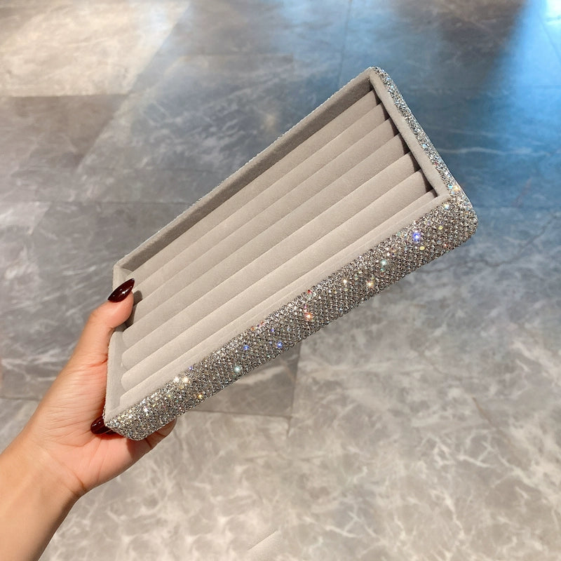 Diamond-Encrusted Jewelry Box – Small Storage for Earrings, Rings & Necklaces, Trendy Desktop Display Case