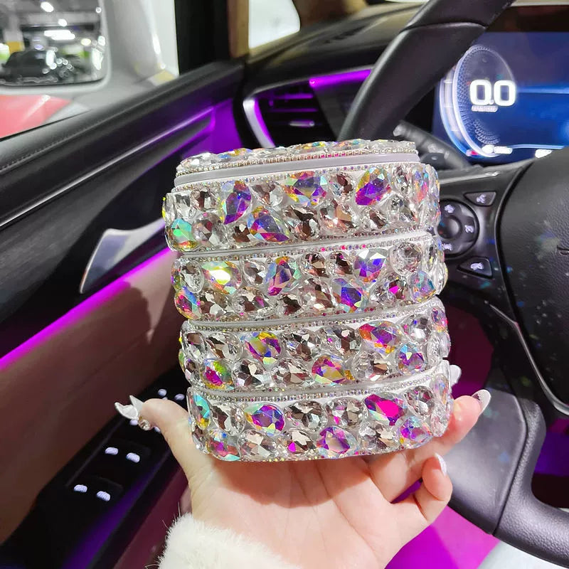 Portable Diamond-Encrusted Jewelry Box – Storage Case for Necklace, Ring & Earrings