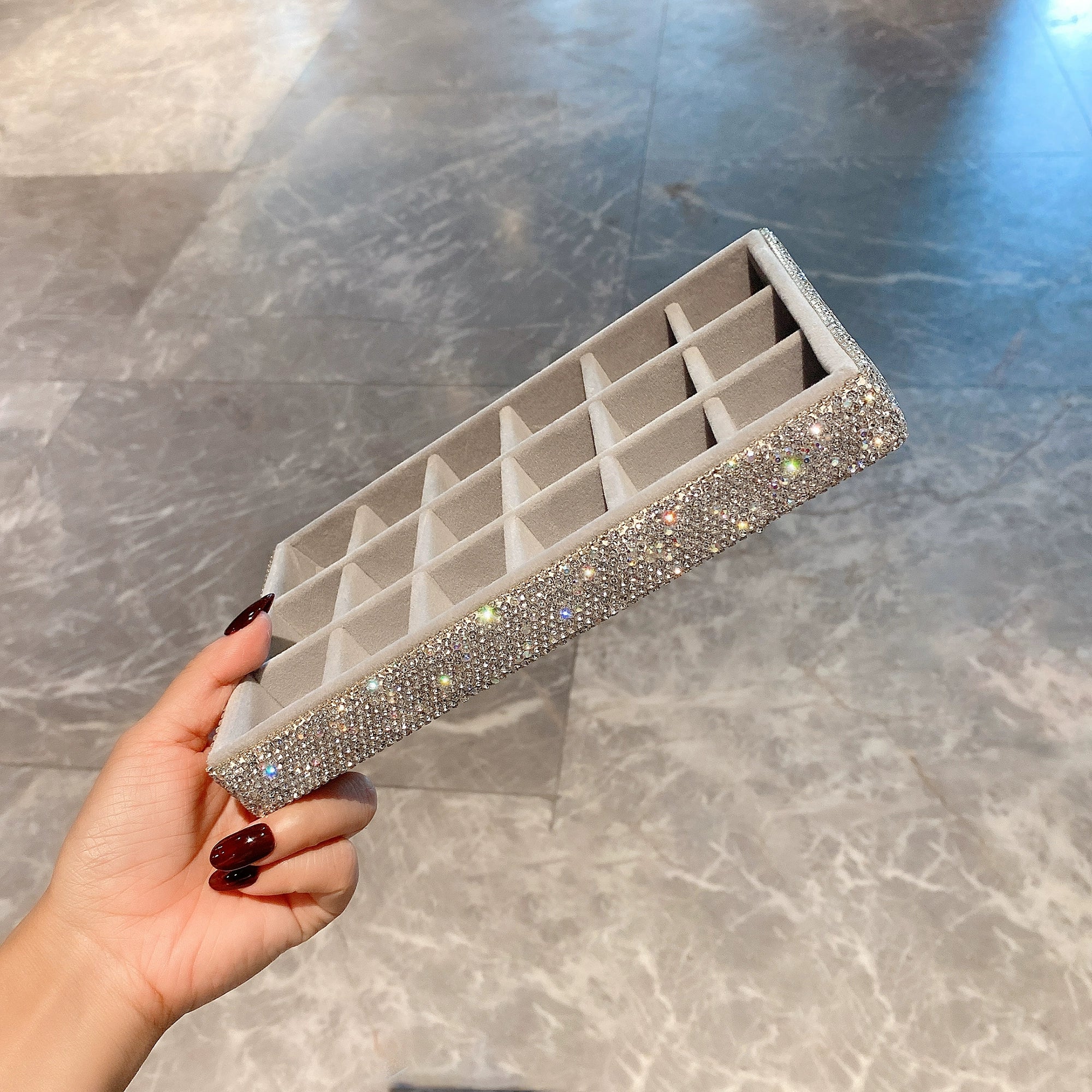 Diamond-Encrusted Jewelry Box – Small Storage for Earrings, Rings & Necklaces, Trendy Desktop Display Case