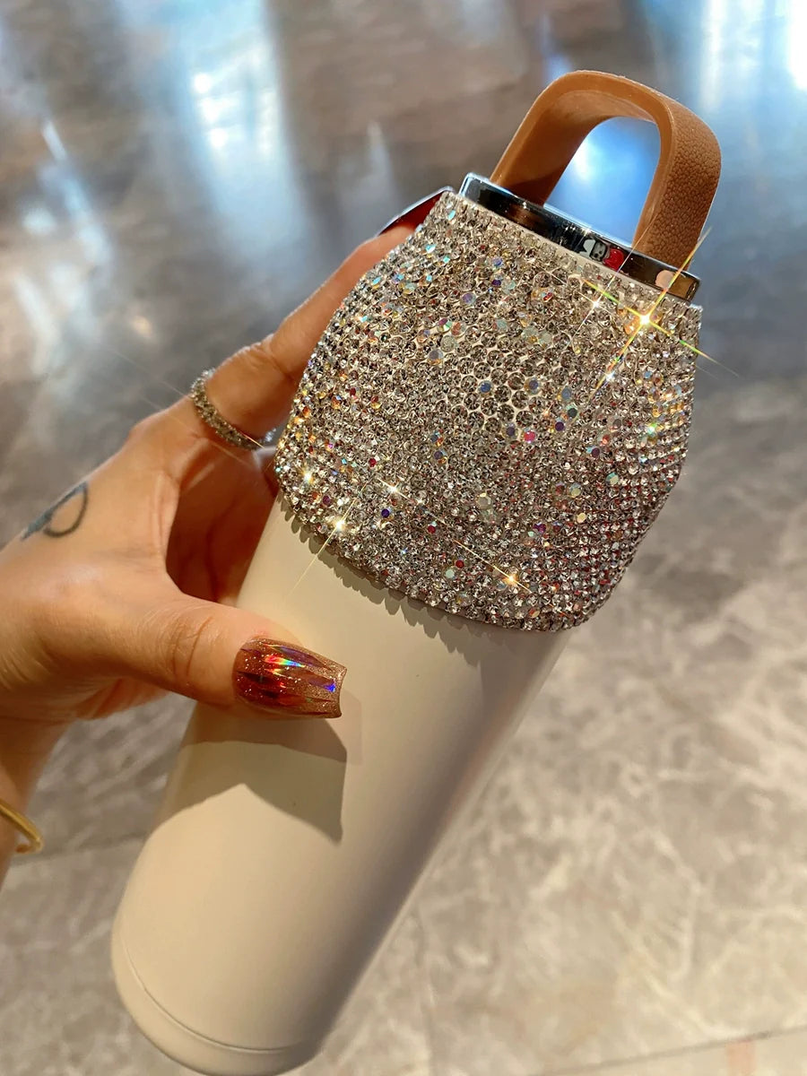 Large-Capacity Diamond-Encrusted Stainless Steel Thermos – Portable Outdoor Tumbler