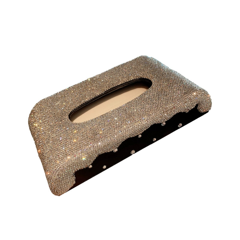 Diamond-Encrusted Car Armrest Tissue Box – Light Luxury Car Interior Organizer & Gift