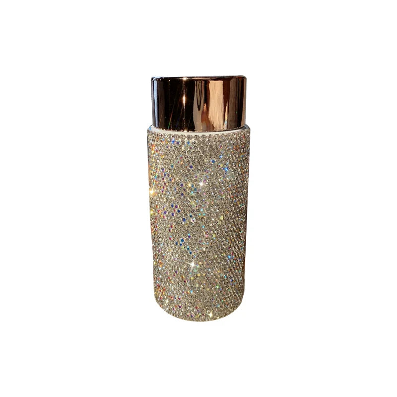 Mini Diamond-Encrusted Thermos Cup – Stainless Steel & Glass Water Bottle for Women