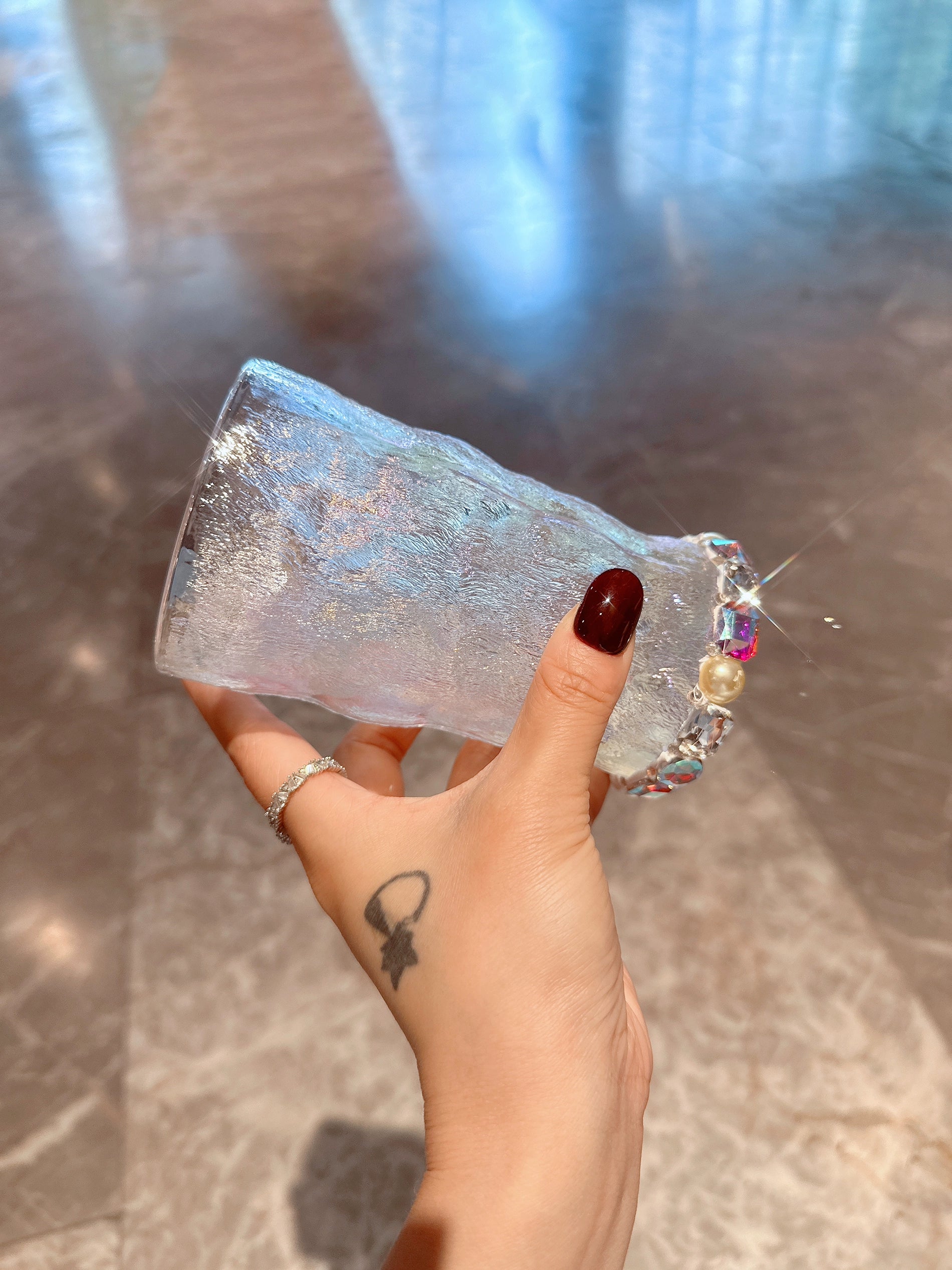 Diamond-Encrusted Gradient Glass Cup – Trendy Water, Juice, Coffee & Beer Glass for Home