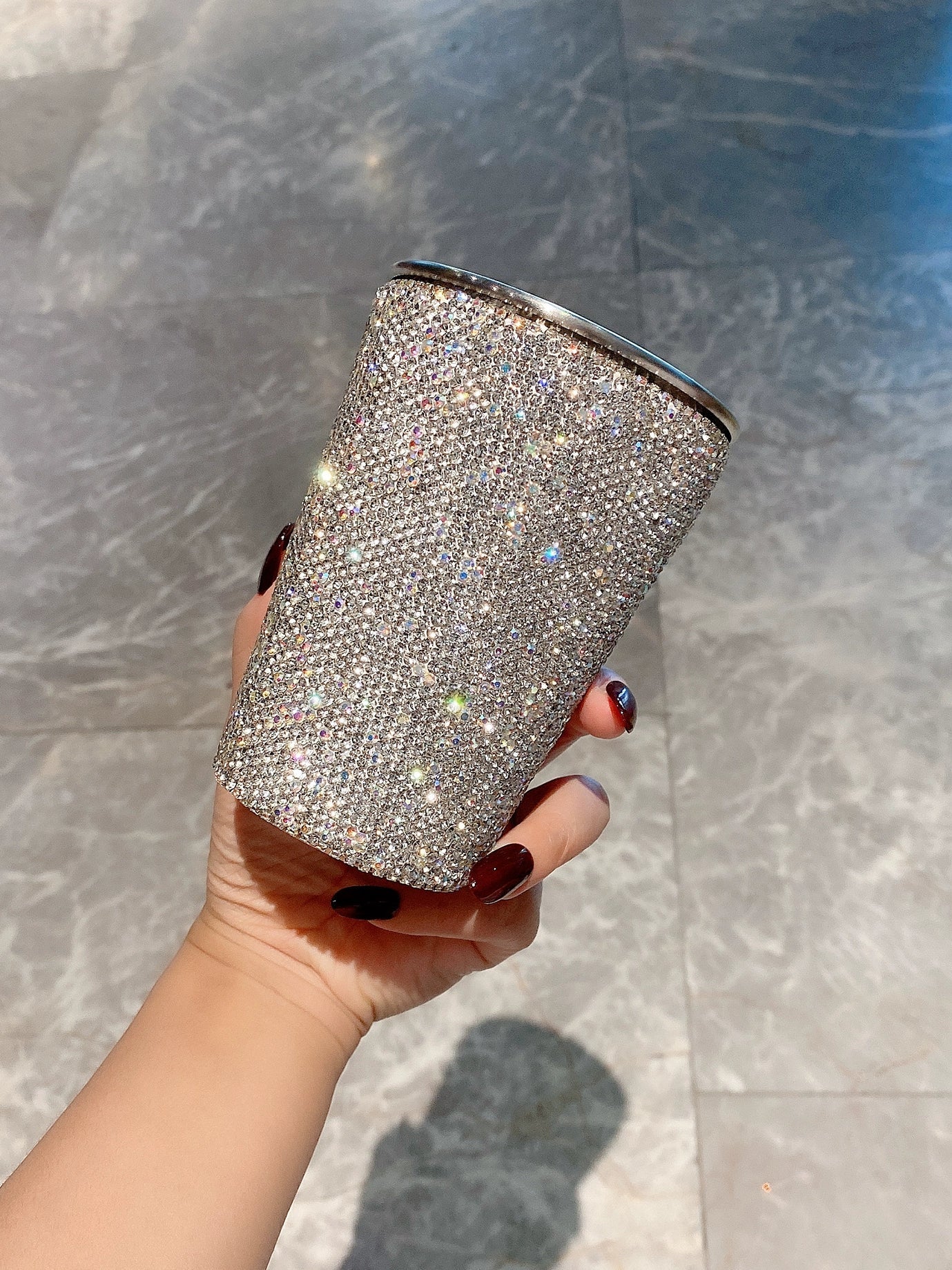 Sparkling Diamond Stainless Steel Mug – Portable Outdoor Coffee & Beer Cup, Single-Layer