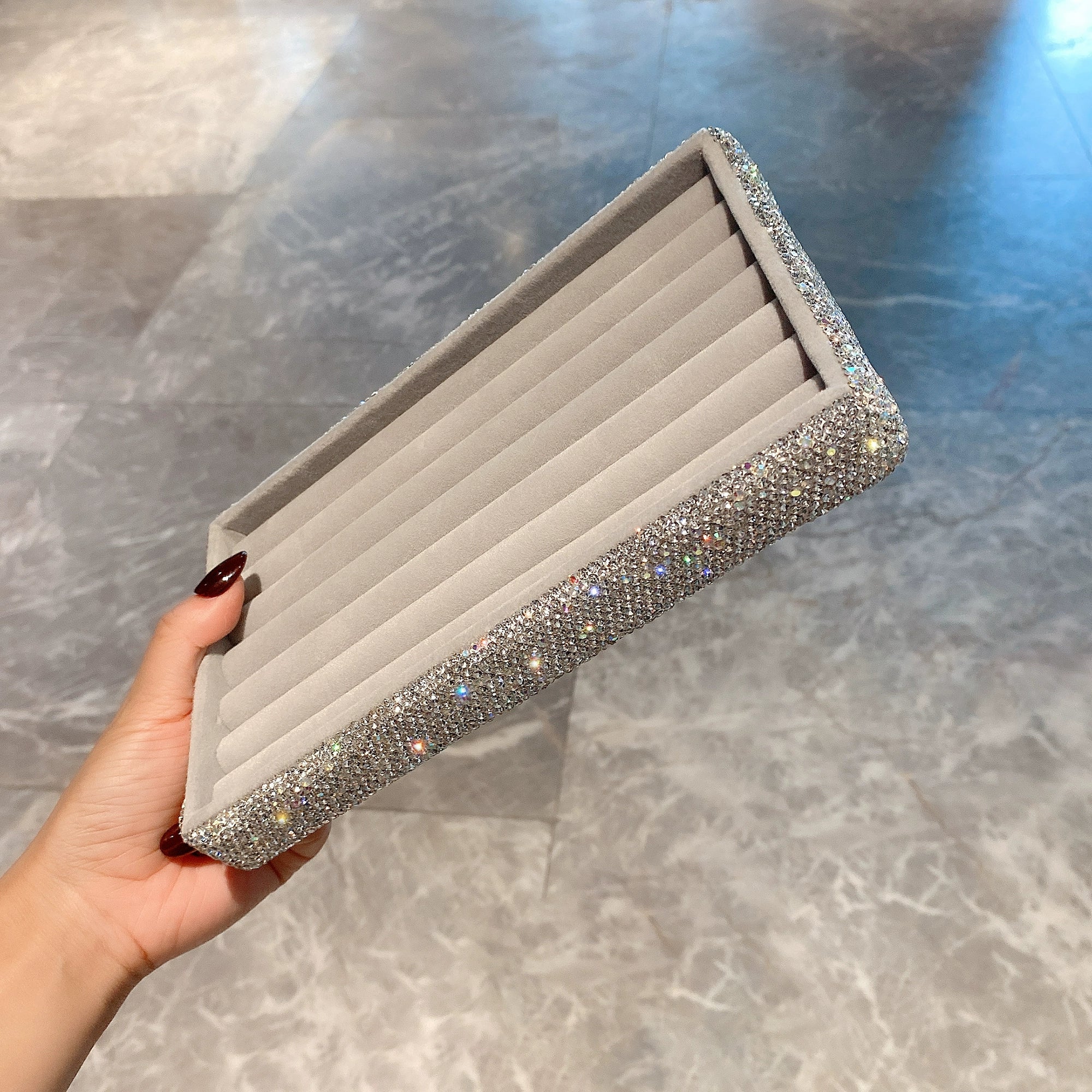 Diamond-Encrusted Jewelry Box – Small Storage for Earrings, Rings & Necklaces, Trendy Desktop Display Case