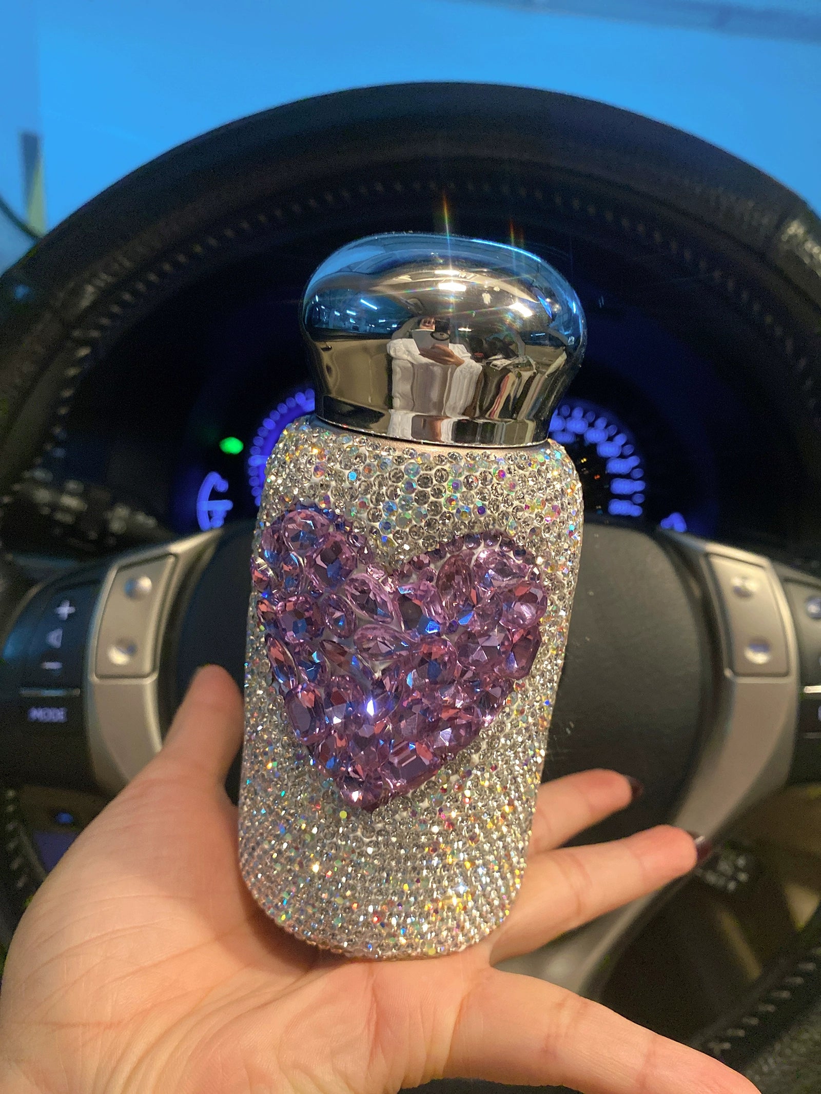 Diamond-Encrusted Love Stainless Steel Thermos Cup – Portable Car Water Bottle for Women