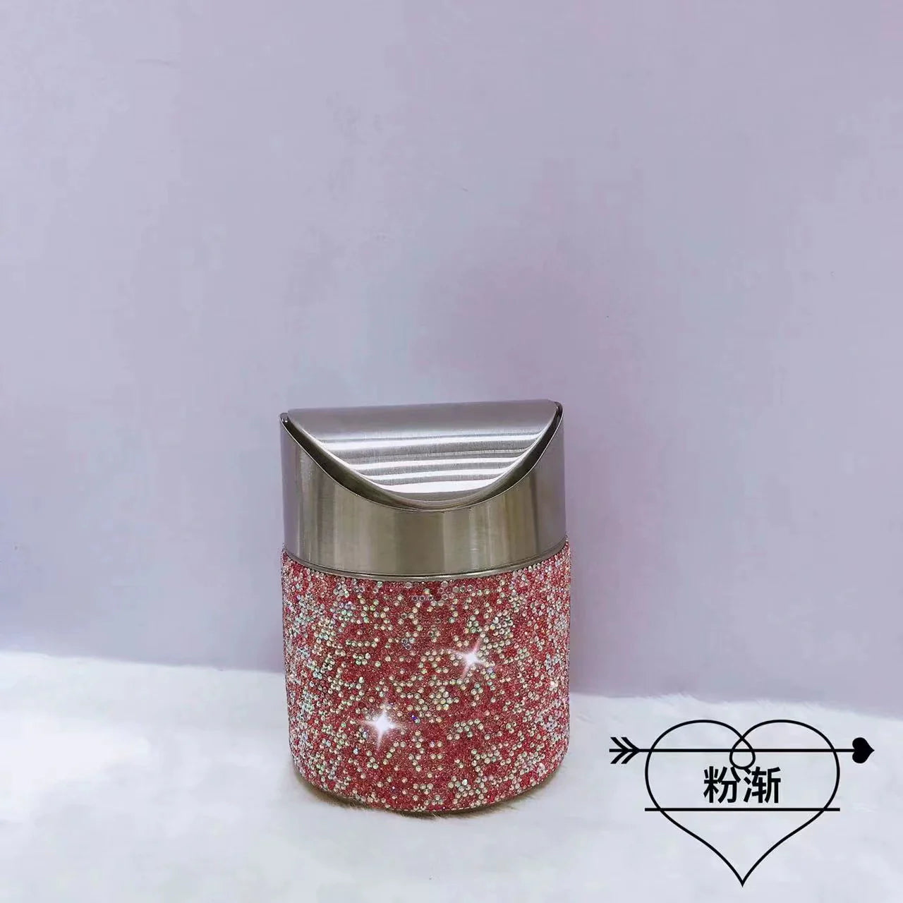 Diamond-Inlaid Mini Desktop Trash Can – Swing Lid, Stainless Steel Car & Home Storage Bin, Tabletop Waste Basket