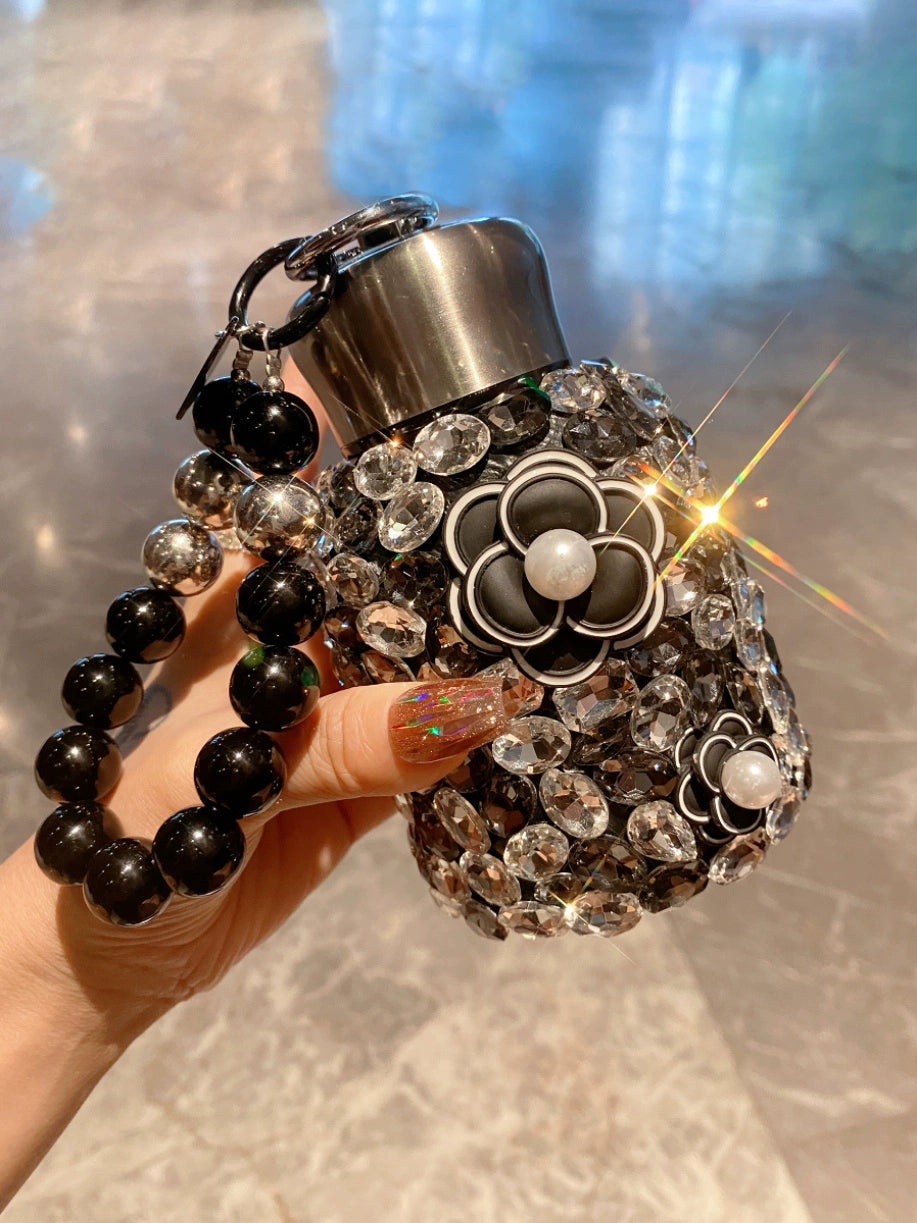 Bling Camellia Stainless Steel Tumbler – Rhinestone Insulated Coffee Cup for Travel & Daily Use