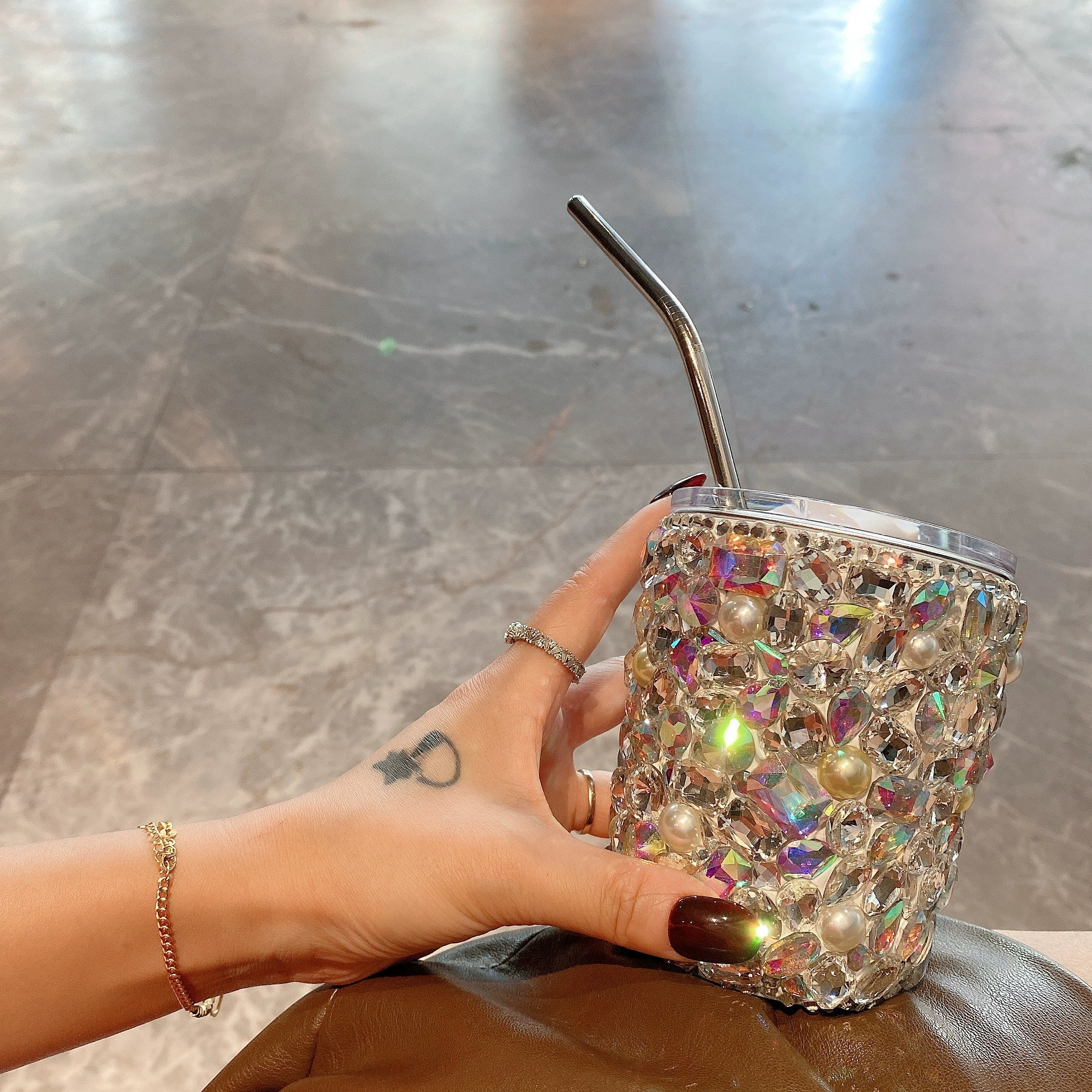 Luxury Diamond-Encrusted Straw Cup – High-End Portable Stainless Steel Water Tumbler