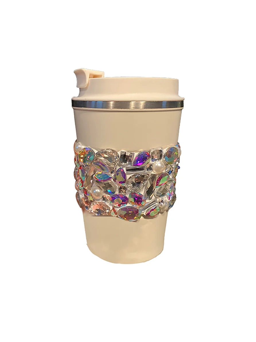 Diamond-Encrusted Stainless Steel Coffee Cup – Portable Thermos Tumbler, Car Water Bottle for Women