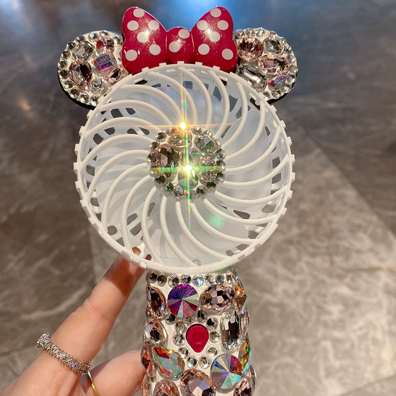 2025 Diamond-Encrusted Handheld Fan – Cute Pink Portable Electric Fan for Outdoors