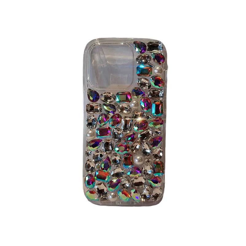 Diamond-Encrusted Acrylic iPhone Case – 13 Pro Max / 14 / 15 / 16 Compatible, 2-in-1 Airbag Anti-Fall Protective Cover
