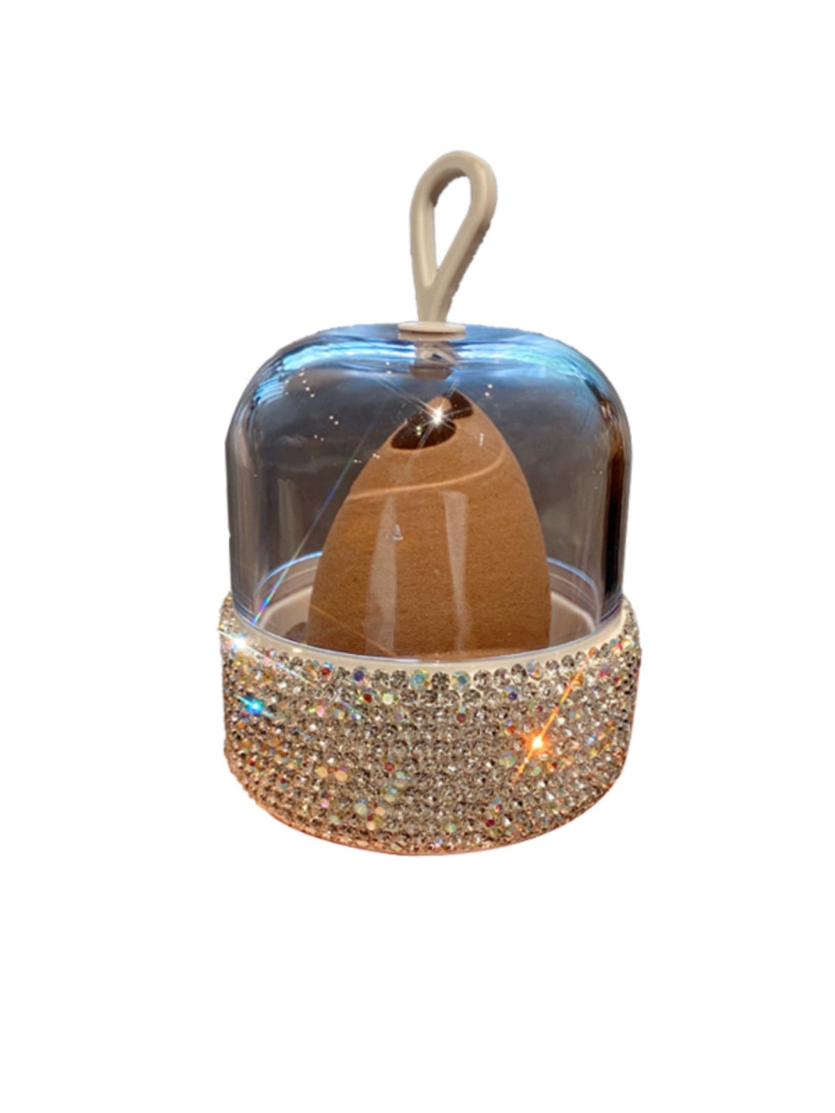 Diamond-Encrusted Mini Makeup Sponge Storage Box – Portable Dust-Proof Case with Soft Makeup Egg
