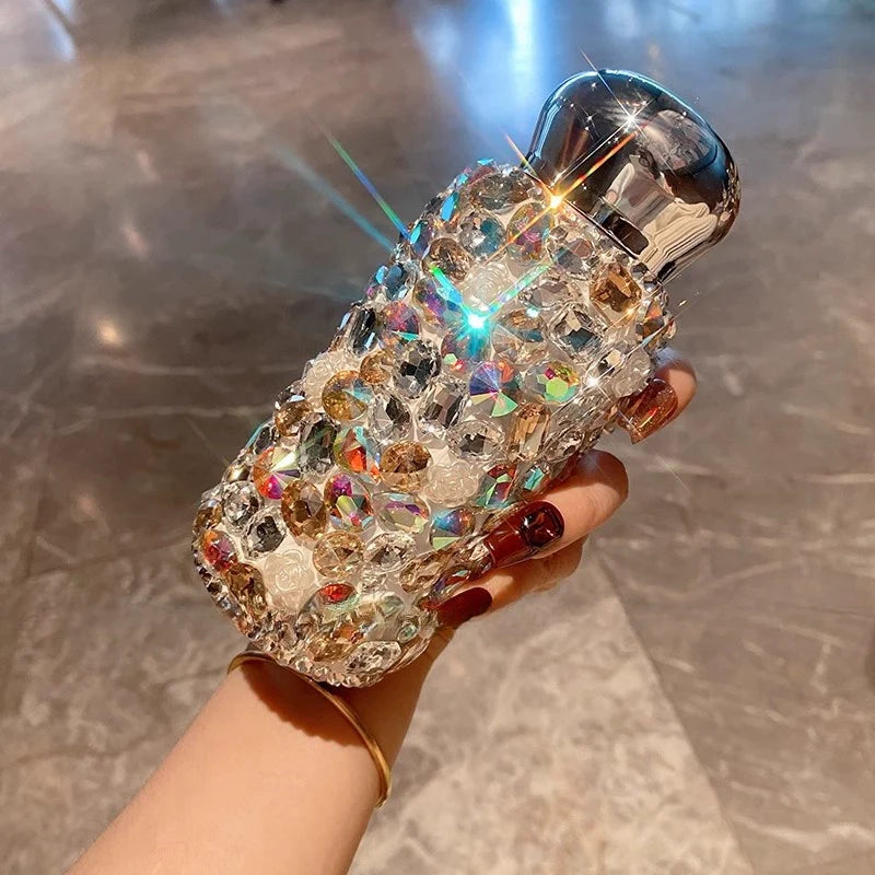 Luxury Diamond-Encrusted Stainless Steel Thermos – Portable Large-Capacity Water Cup