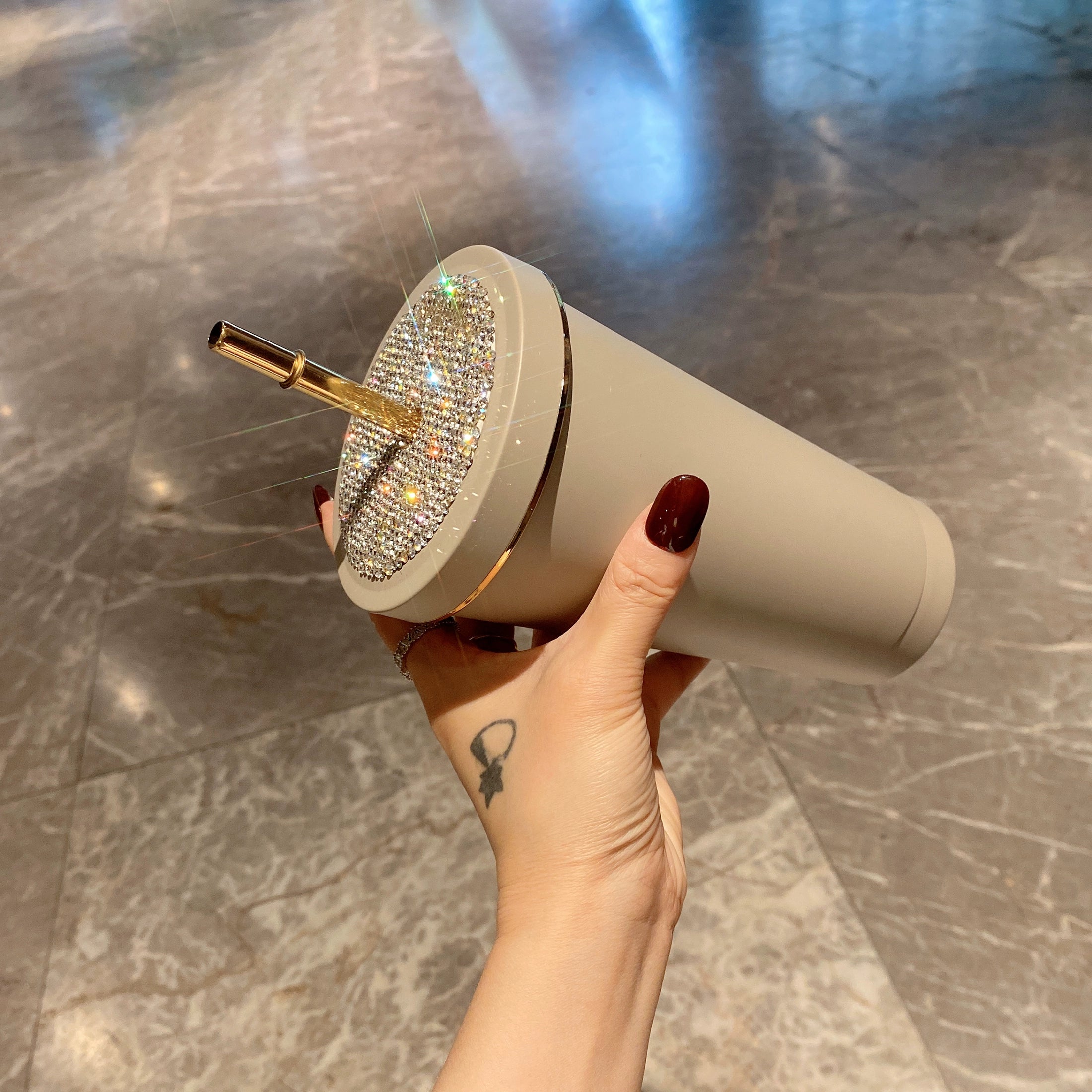 Large Capacity Diamond Straw Cup – Stainless Steel Water Bottle for Car, Office & Travel