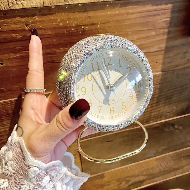 High-End Diamond Table Clock – Stylish Desktop Alarm Clock for Bedroom & Living Room