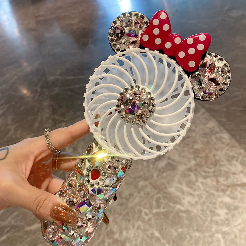 2025 Diamond-Encrusted Handheld Fan – Cute Pink Portable Electric Fan for Outdoors