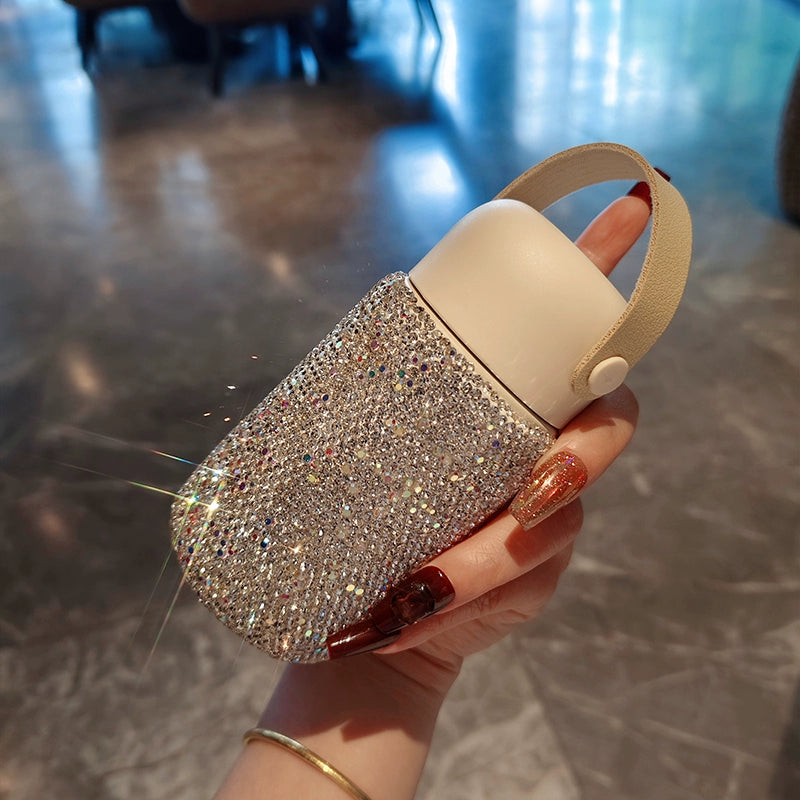 Sparkly Diamond Mini Thermos Cup – Cute Portable Stainless Steel Water Cup for Women