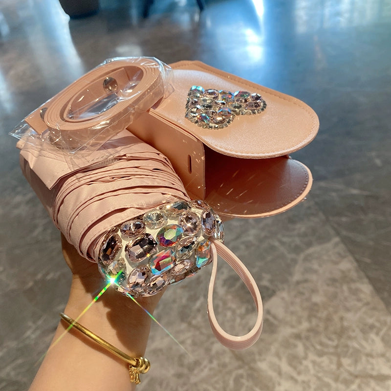 2025 Diamond-Encrusted Love Parasol – Foldable Portable Sunshade Umbrella for Women, Rain or Shine