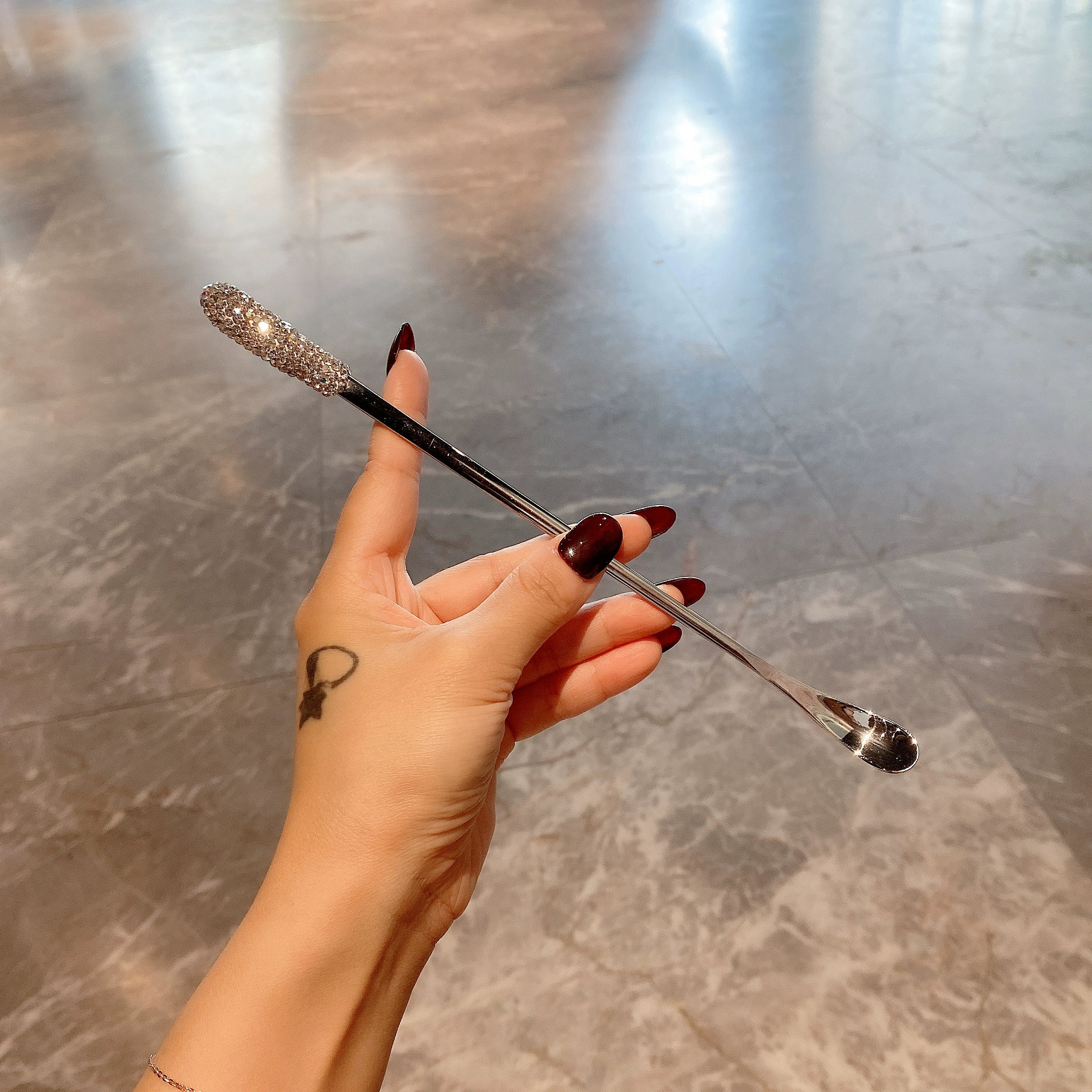 Bling Rhinestone Stainless Steel Coffee Spoon – Long Handle Stirring Spoon for Coffee, Tea & Honey