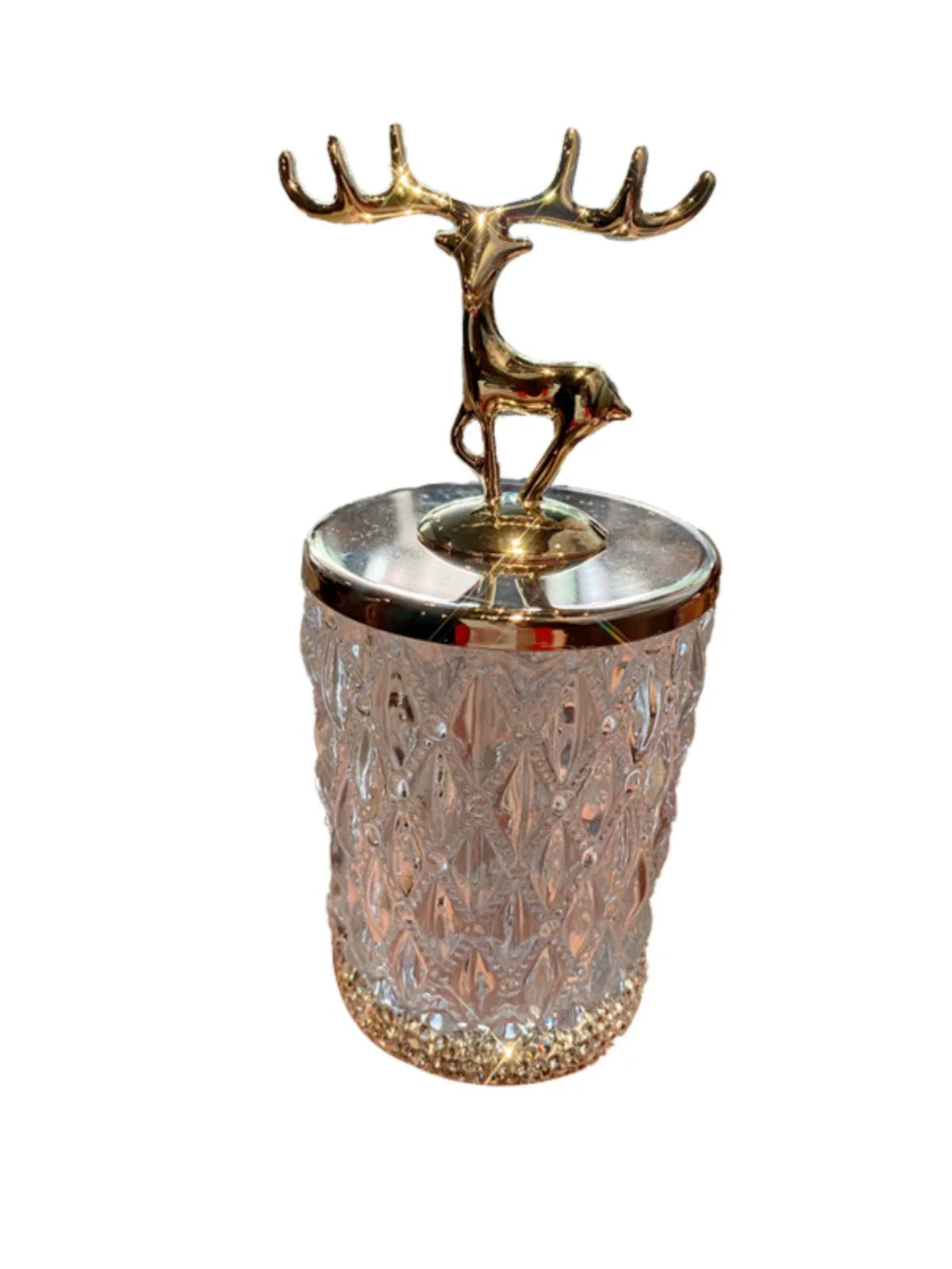 Diamond-Encrusted Glass Storage Jar – Multifunctional Box for Toothpicks, Floss & Cotton Swabs