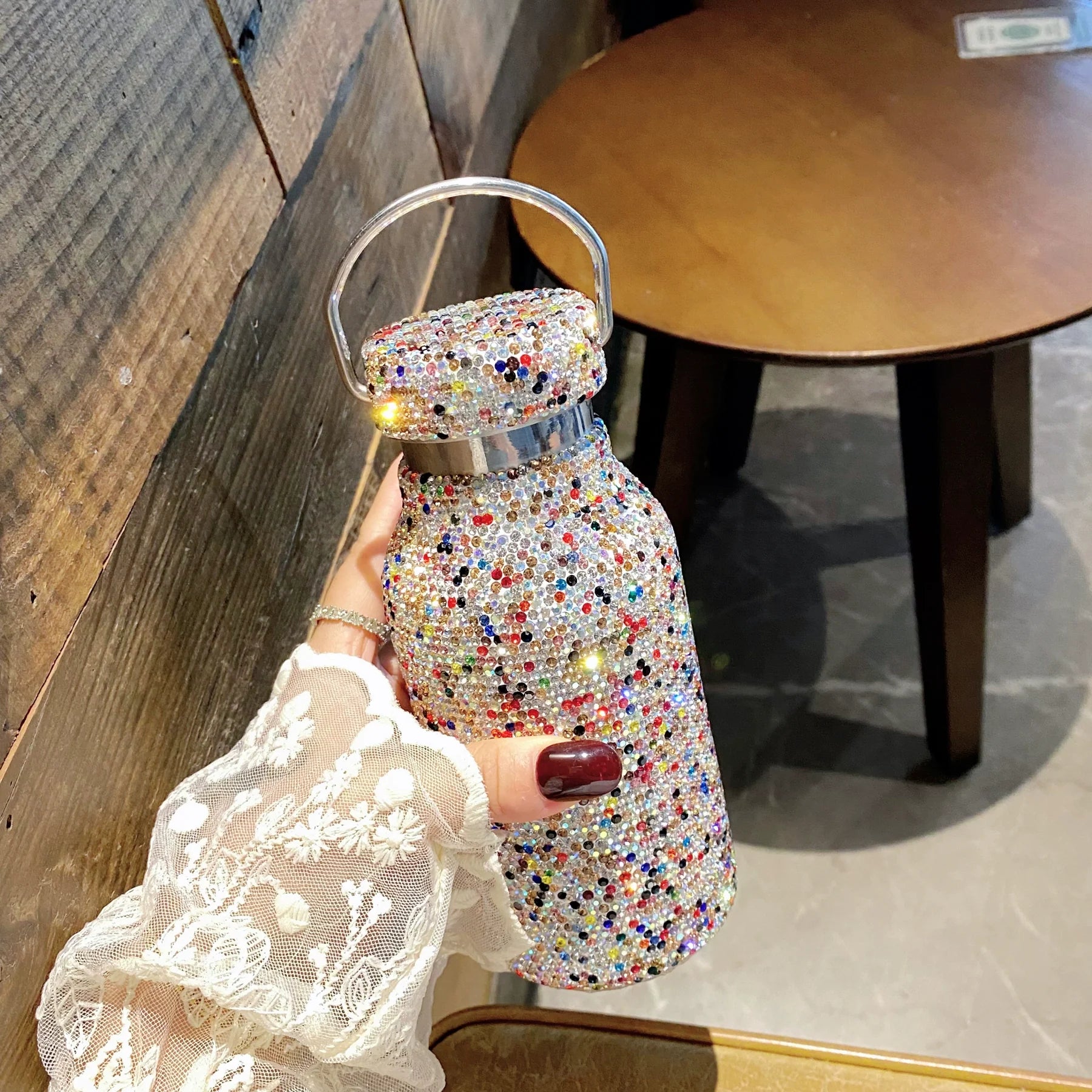 Luxury Diamond-Encrusted Stainless Steel Thermos – Large Capacity Portable Hand Cup