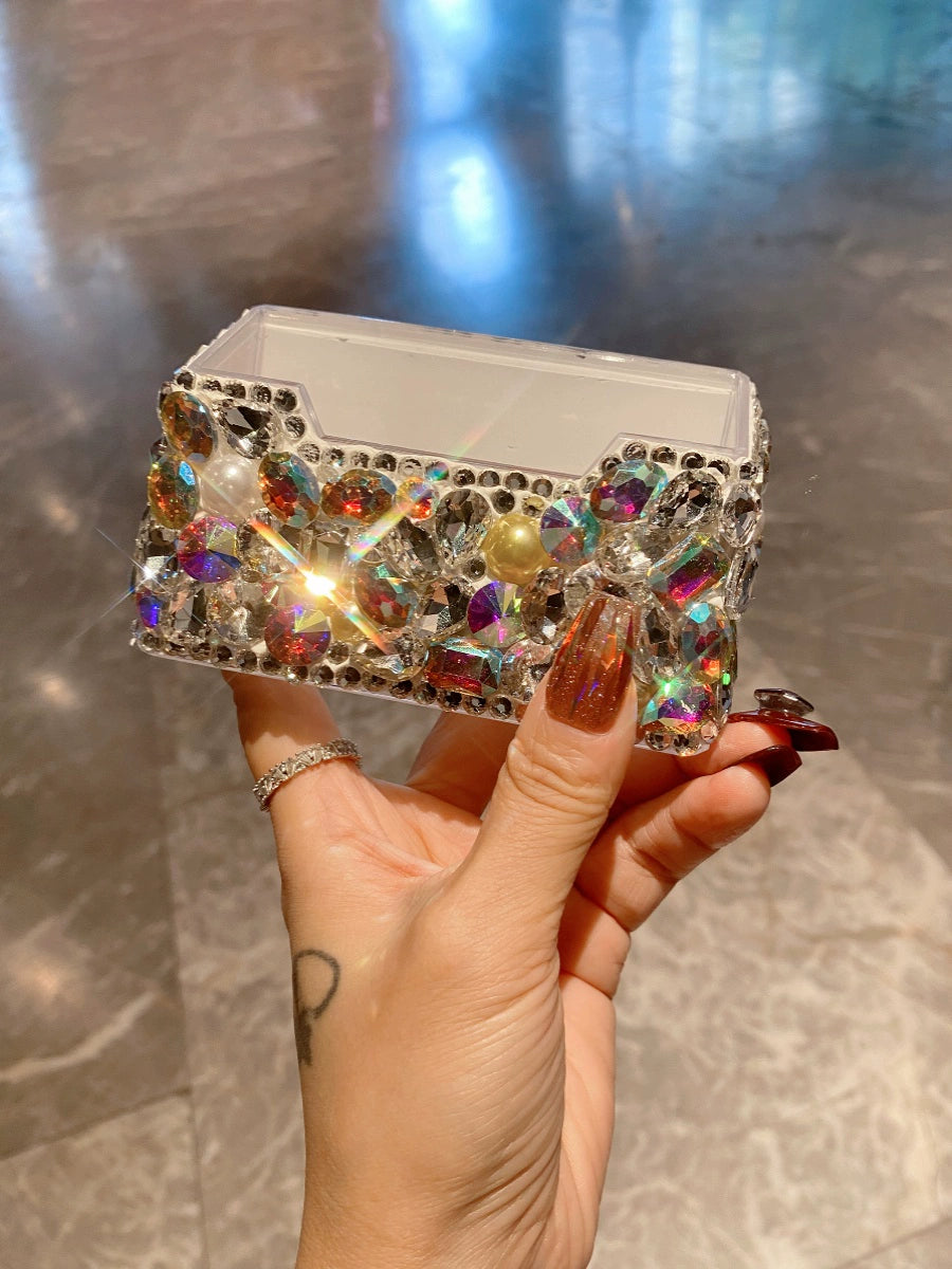 Diamond-Encrusted Desktop Business Card Holder – Light Luxury Front Desk Organizer, Stylish Office & Hotel Decor