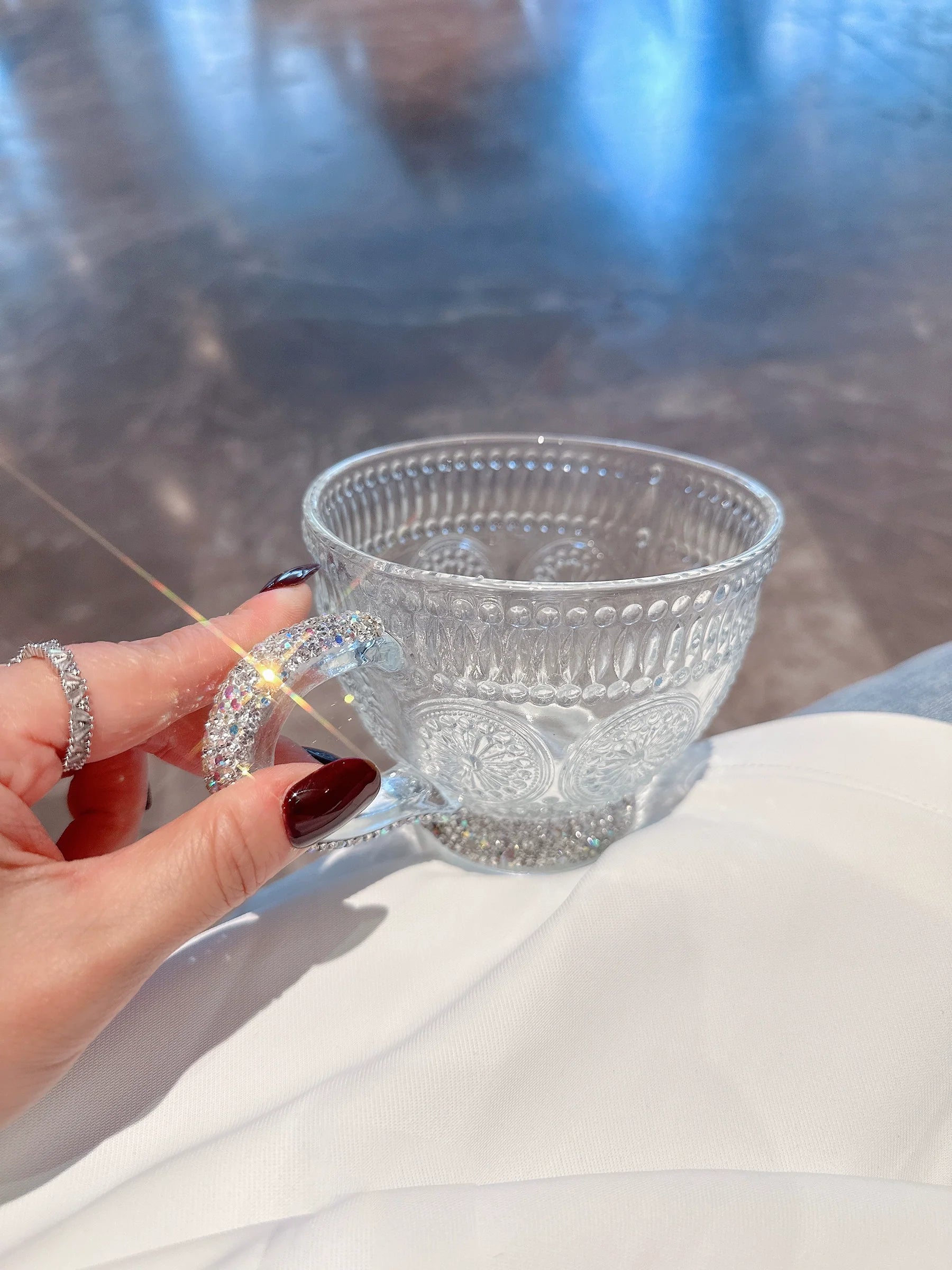 Diamond-Encrusted Sunflower Glass – Embossed Cup for Milk, Juice & Water