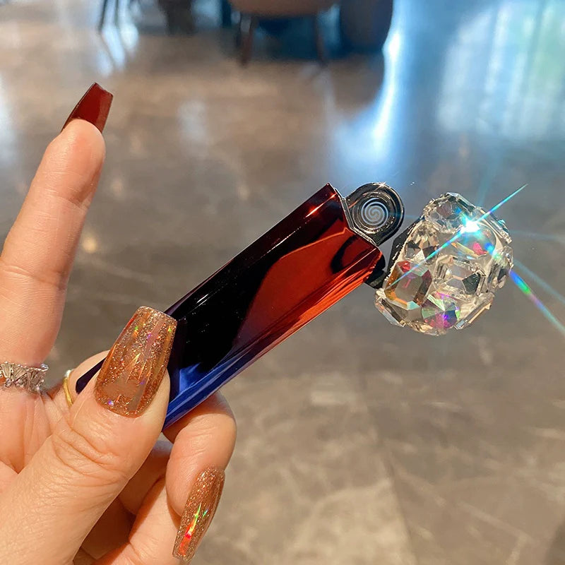 Diamond-Encrusted Mini Rechargeable Lighter – Lightweight, Colorful, Portable & Windproof Flip-Top Design