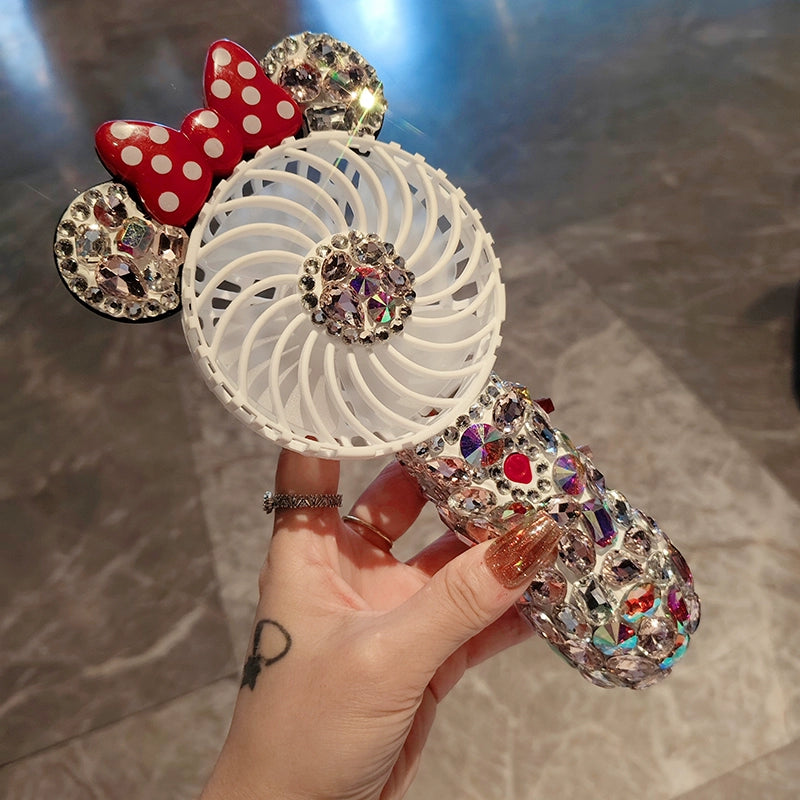 2025 Diamond-Encrusted Handheld Fan – Cute Pink Portable Electric Fan for Outdoors