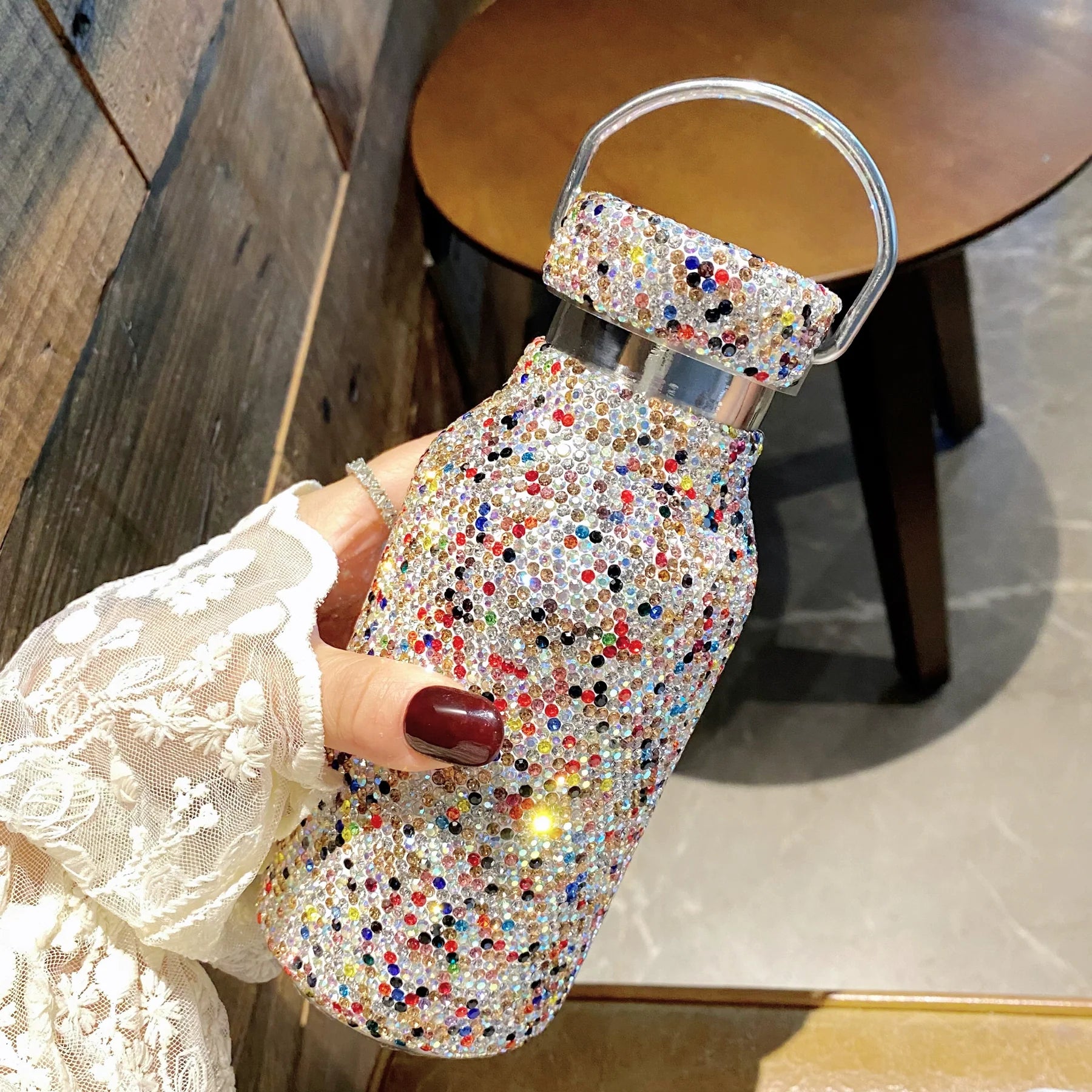 Luxury Diamond-Encrusted Stainless Steel Thermos – Large Capacity Portable Hand Cup