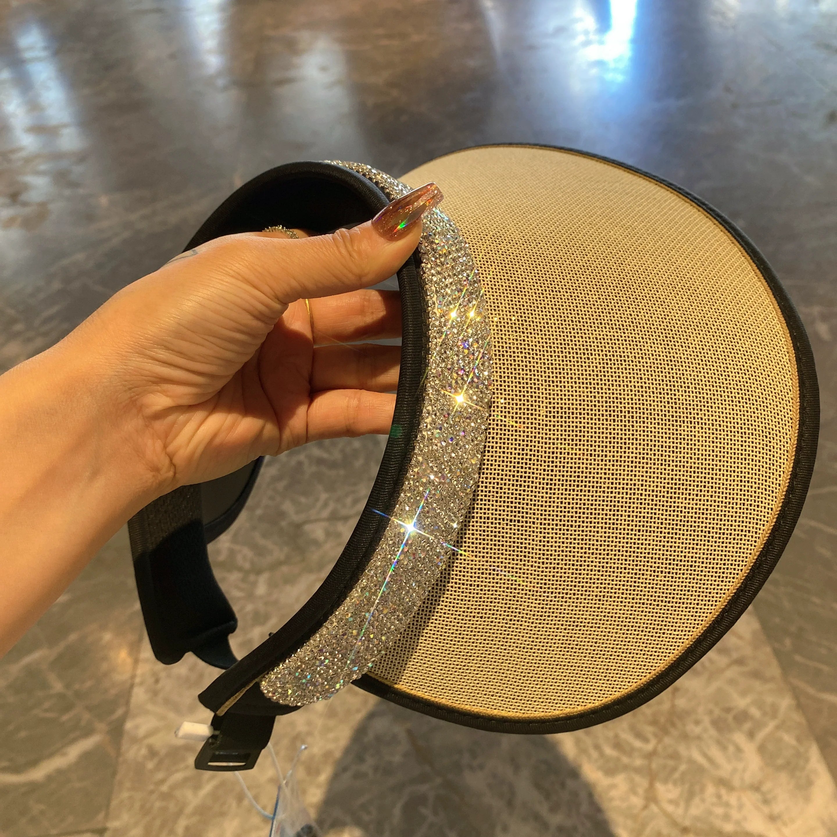 Fashion Diamond Sun Hat for Women – Large Brim Vinyl Hat, Anti-UV & Breathable Design