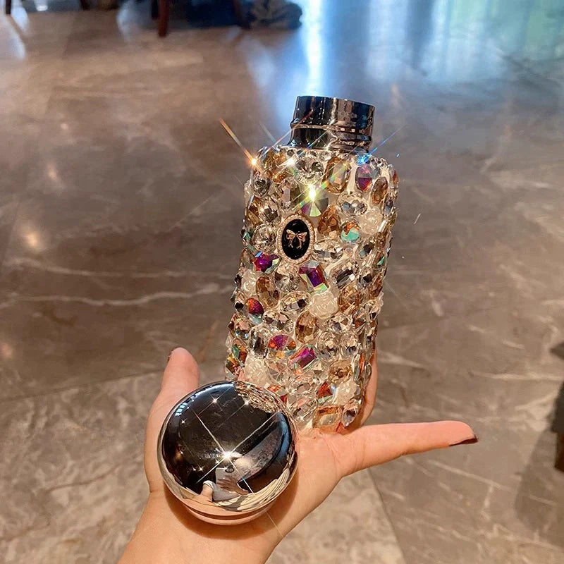 Luxury Diamond-Encrusted Stainless Steel Thermos – Portable Large-Capacity Water Cup
