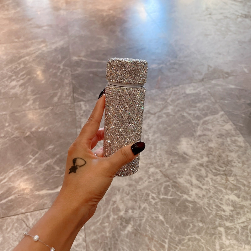 Diamond-Encrusted Mini Stainless Steel Thermos Cup – Portable Car Water Bottle for Women