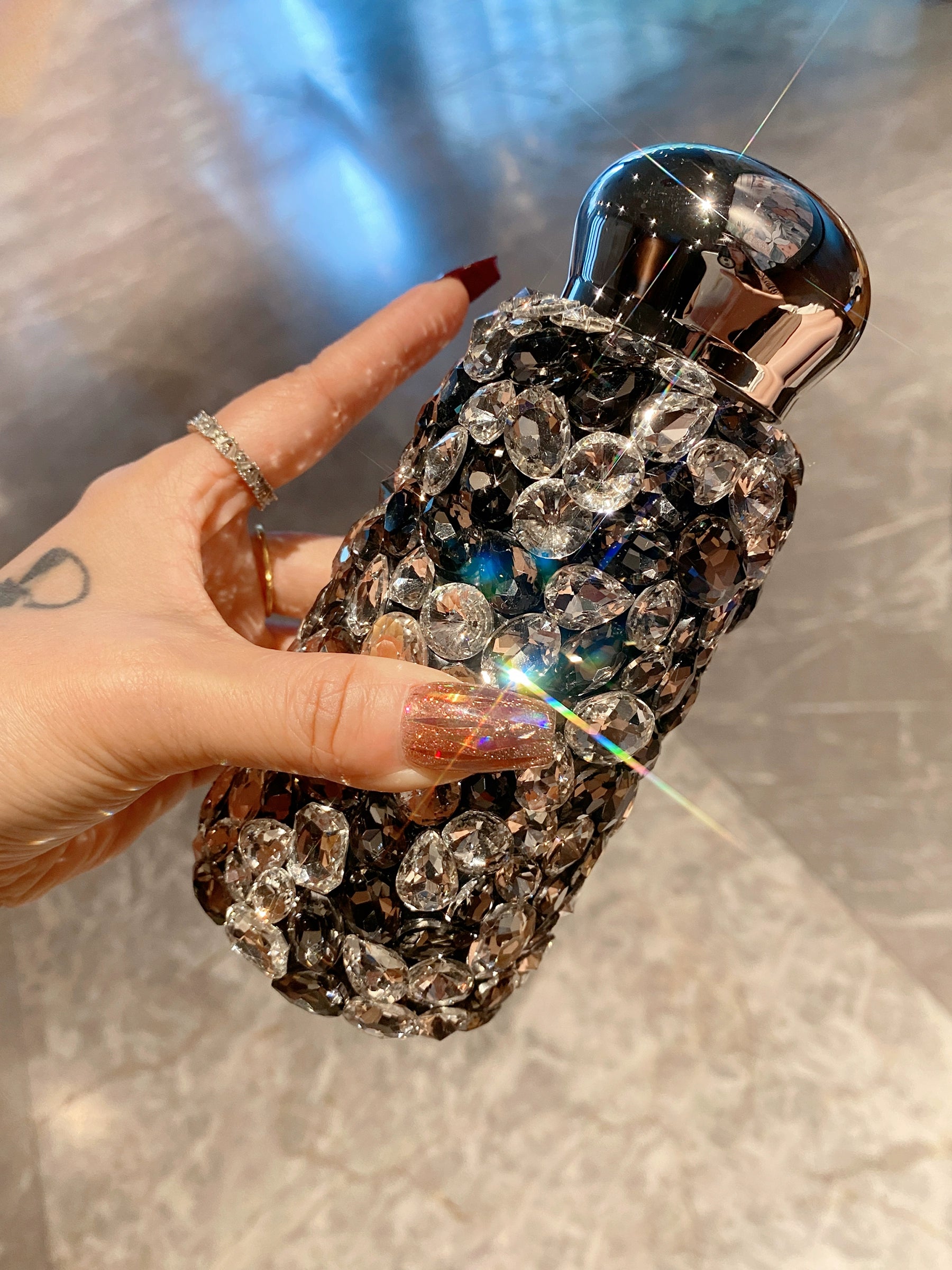 Mini Diamond-Encrusted Stainless Steel Thermos Cup – Portable Water Bottle for Women & Travel