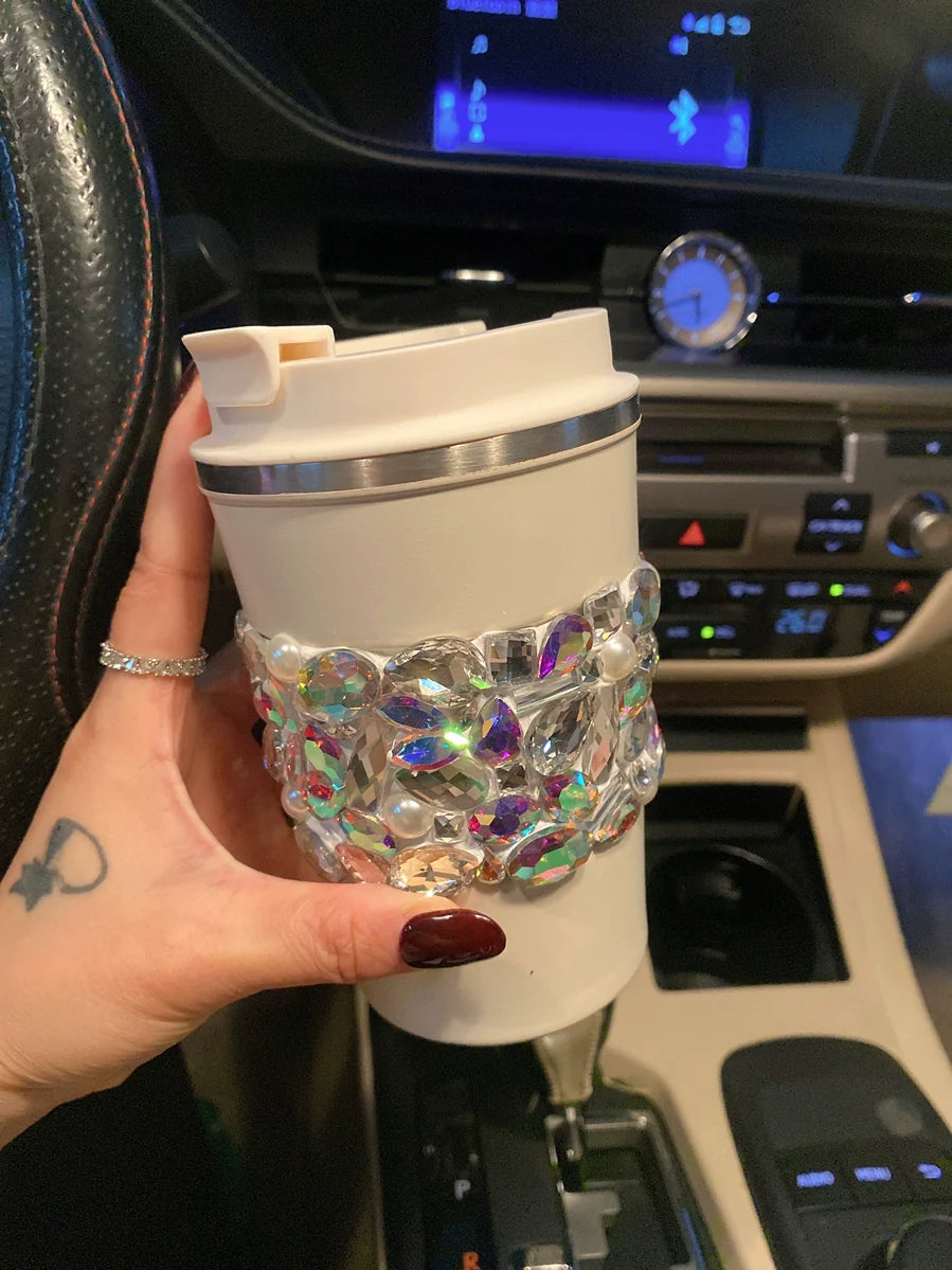 Diamond-Encrusted Stainless Steel Coffee Cup – Portable Thermos Tumbler, Car Water Bottle for Women