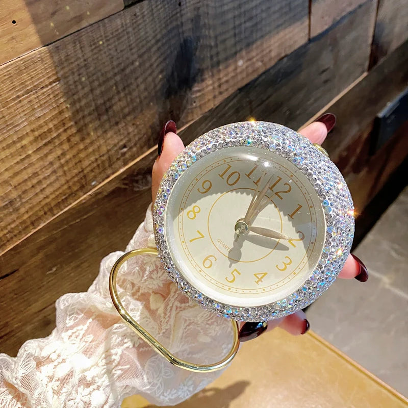 High-End Diamond Table Clock – Stylish Desktop Alarm Clock for Bedroom & Living Room