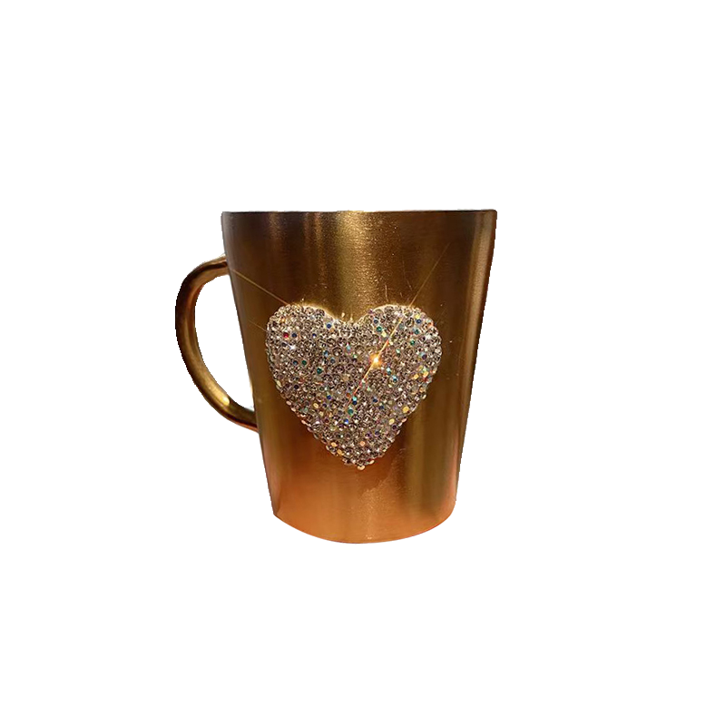 Diamond-Encrusted Stainless Steel Coffee Mug – Double-Layer Insulated Anti-Scald Water Cup