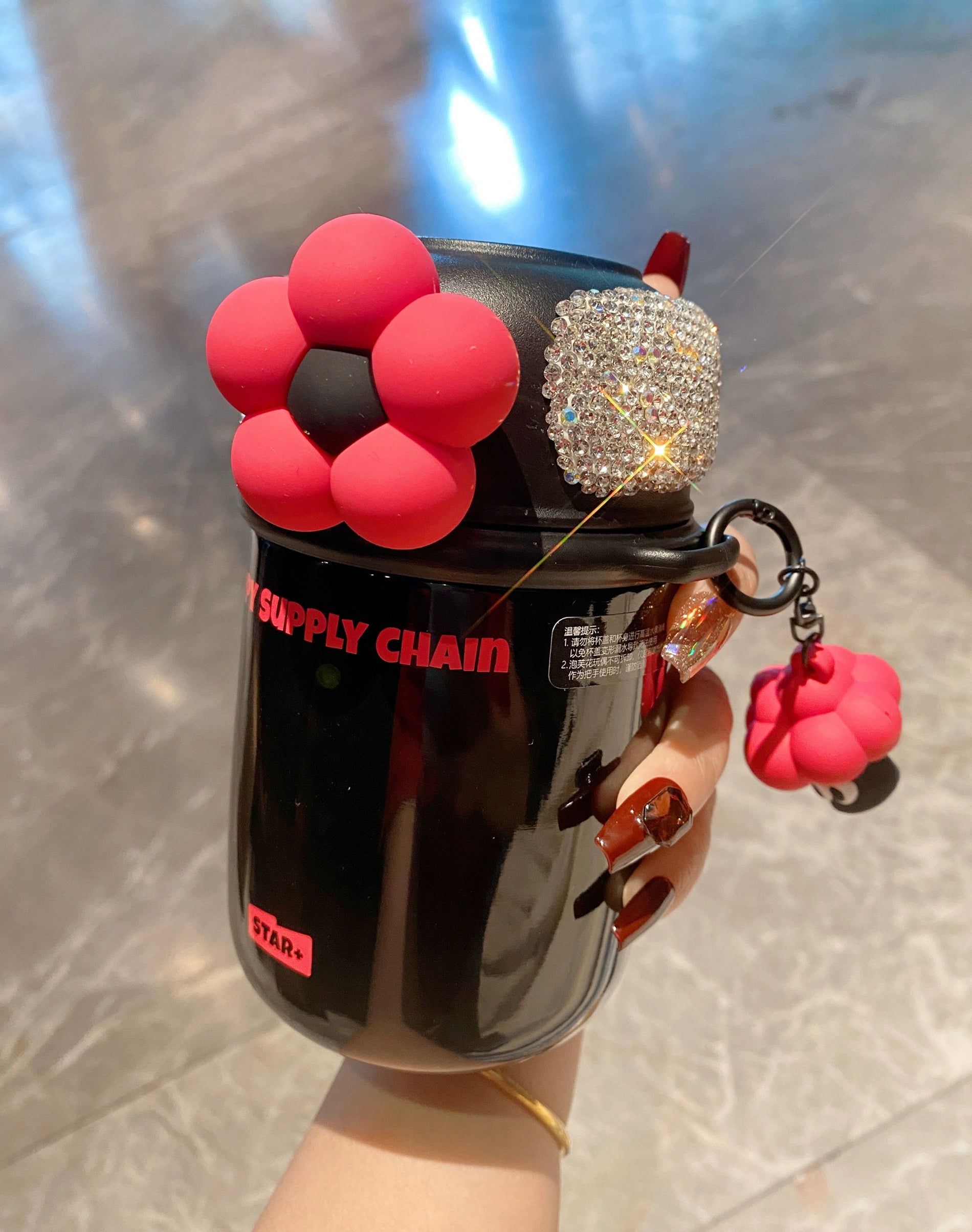 Diamond-Encrusted Stainless Steel Thermos – Portable Water Cup for Office & Travel