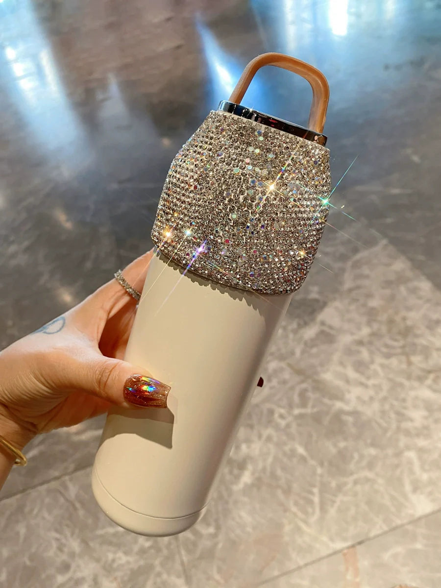 Large-Capacity Diamond-Encrusted Stainless Steel Thermos – Portable Outdoor Tumbler
