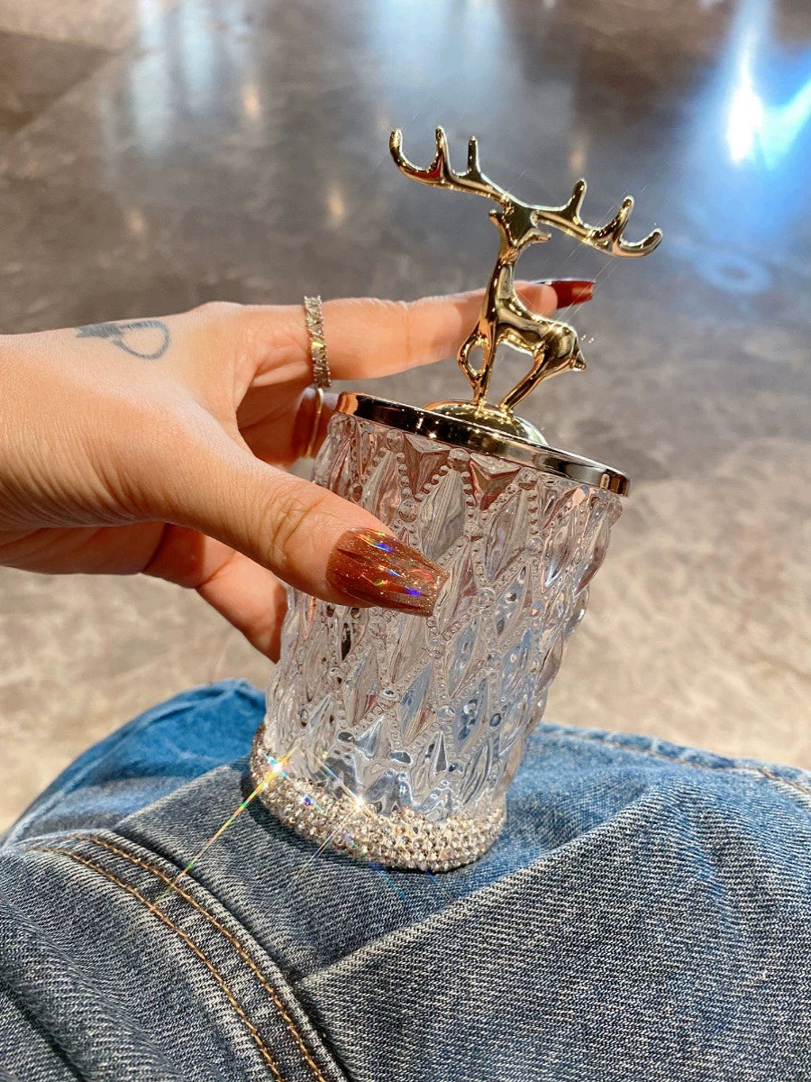 Diamond-Encrusted Glass Storage Jar – Multifunctional Box for Toothpicks, Floss & Cotton Swabs