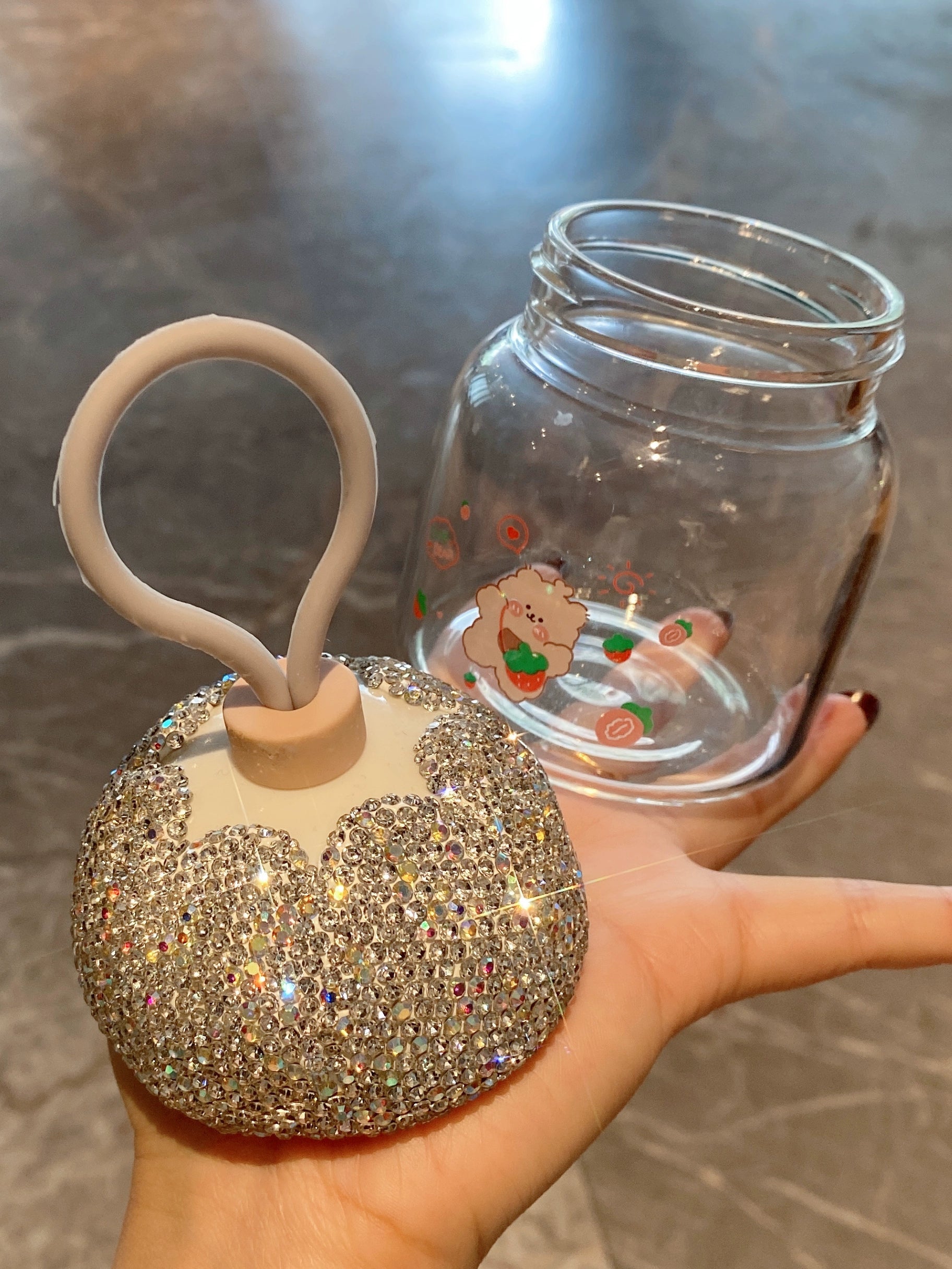 Portable Mini Glass Cup – Diamond-Encrusted Coffee, Milk & Soy Milk Cup for Travel & Home