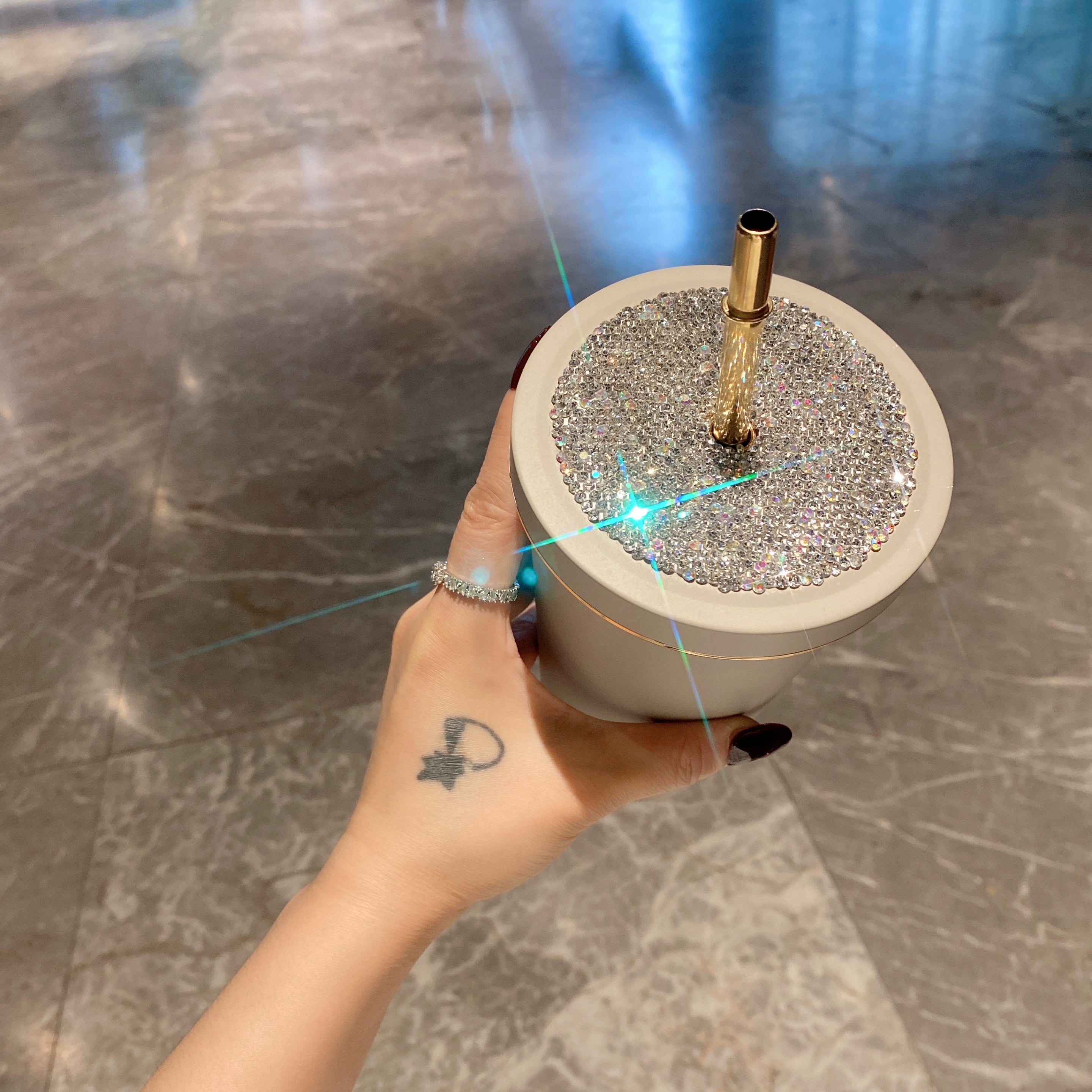 Diamond-Encrusted Korean Style Straw Cup – Colorful Stainless Steel Water Cup, Light Luxury, Portable Car & Travel Drinkware