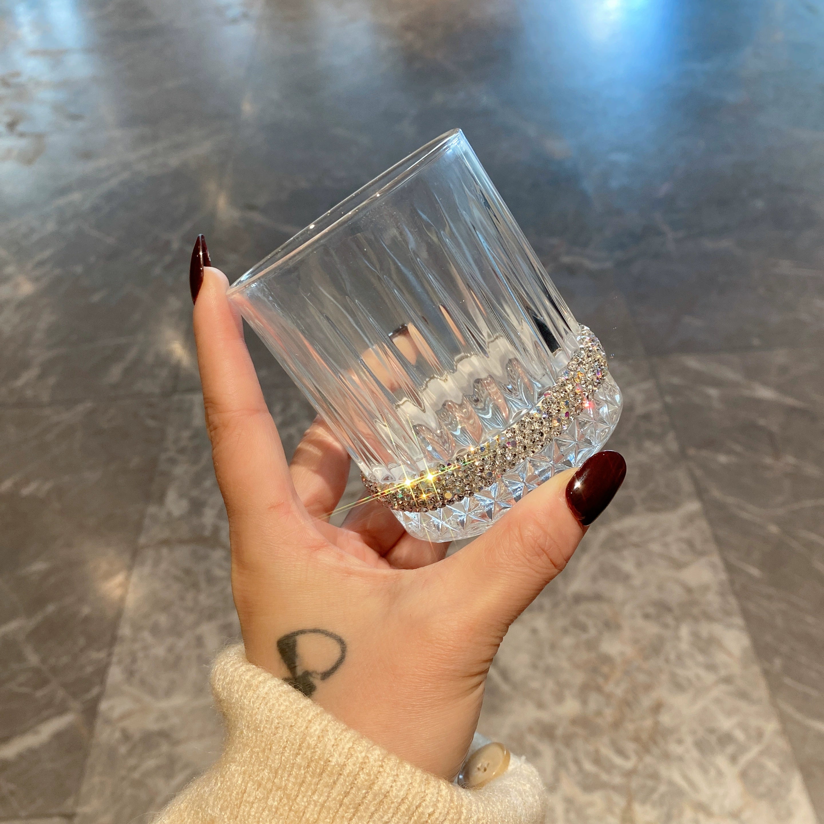 Bling Rhinestone Whiskey Glass – Clear Dessert & Beverage Cup for Home, Coffee & Gifts