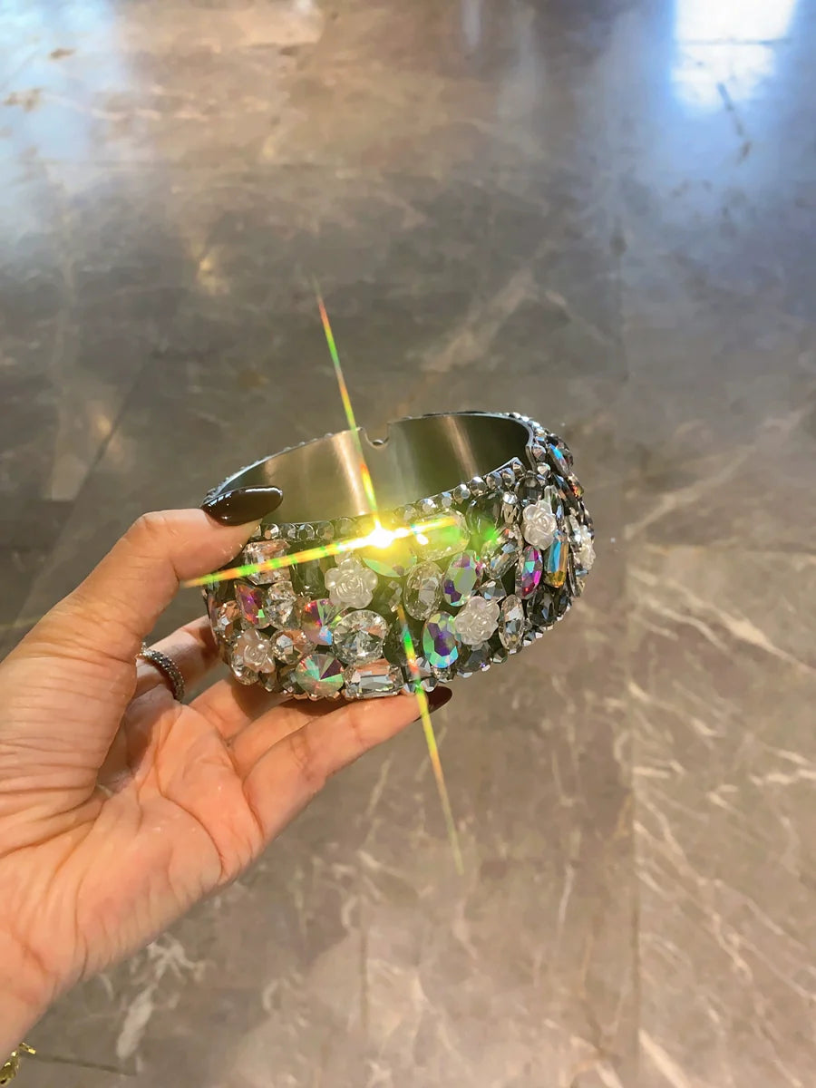 Luxury Diamond-Encrusted Stainless Steel Ashtray – High-End Home & Office Decor