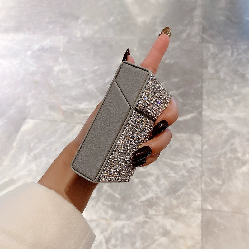 Diamond-Encrusted PU Leather Cigarette Case – Flip-Top Box for Regular & Slim Cigarettes with 20-Pack Lighter Set