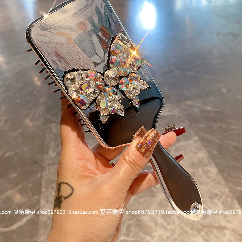 Diamond-Encrusted Princess Airbag Massage Hair Comb – Portable Wooden Hair Care Comb for Women, Dorm & Dressing Table