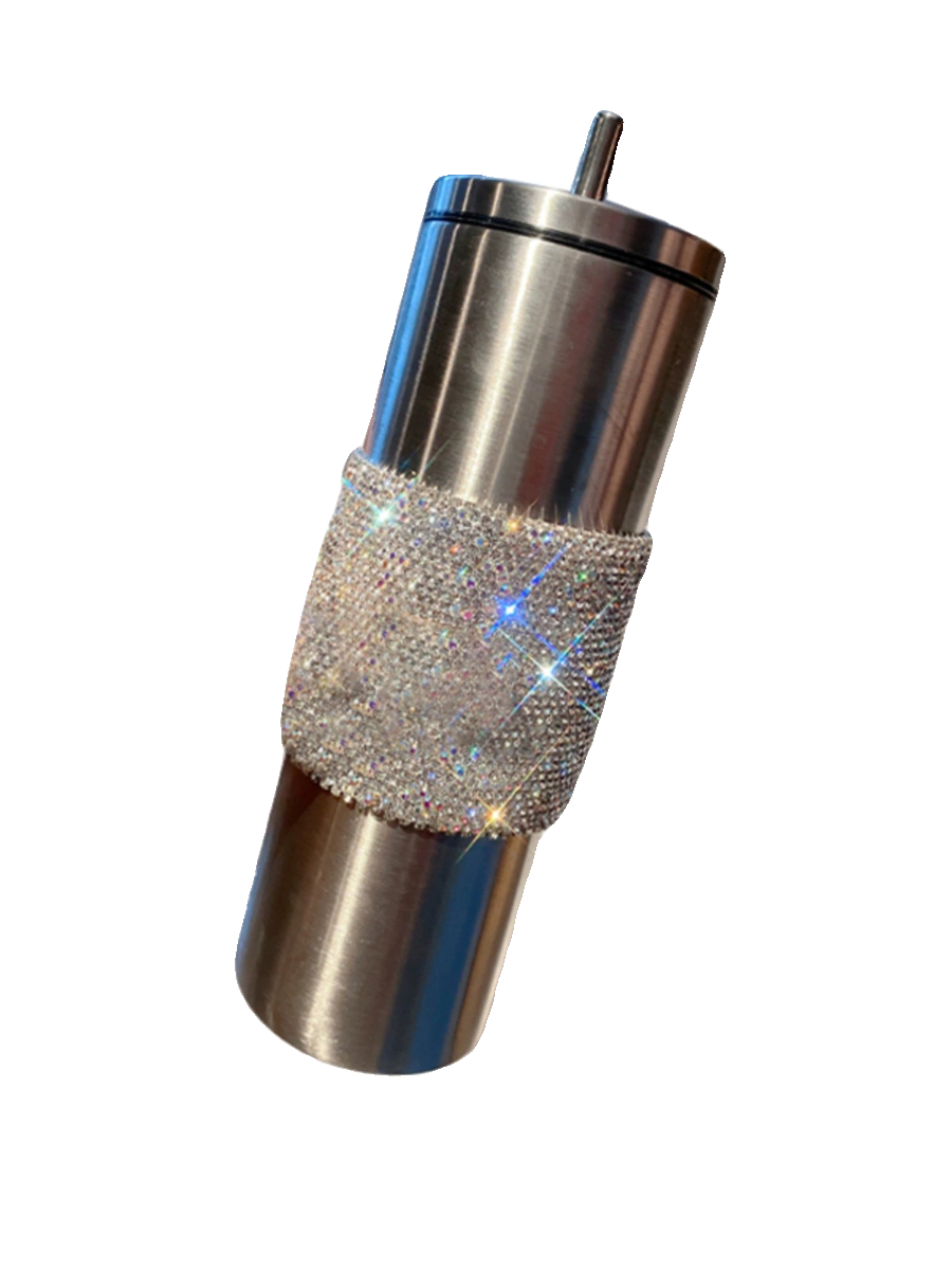 High-End Diamond-Encrusted Straw Cup – Portable Stainless Steel Coffee & Ice Cup